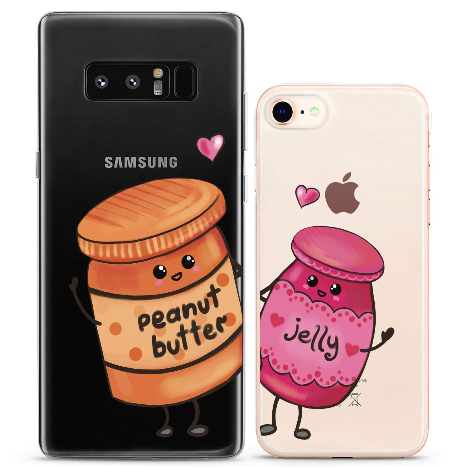 Matching Couple Phone Cases for iPhone 16 15 14 13 12 11 Pro Max Mini Xs X 6s 8 Plus 7+ Xr 10 SE 5 - Cute Kawaii Jelly Food Design, Flexible Slim Clear Cover with Peanut Print - Perfect for Couples, BFFs and Valentine's Gifts