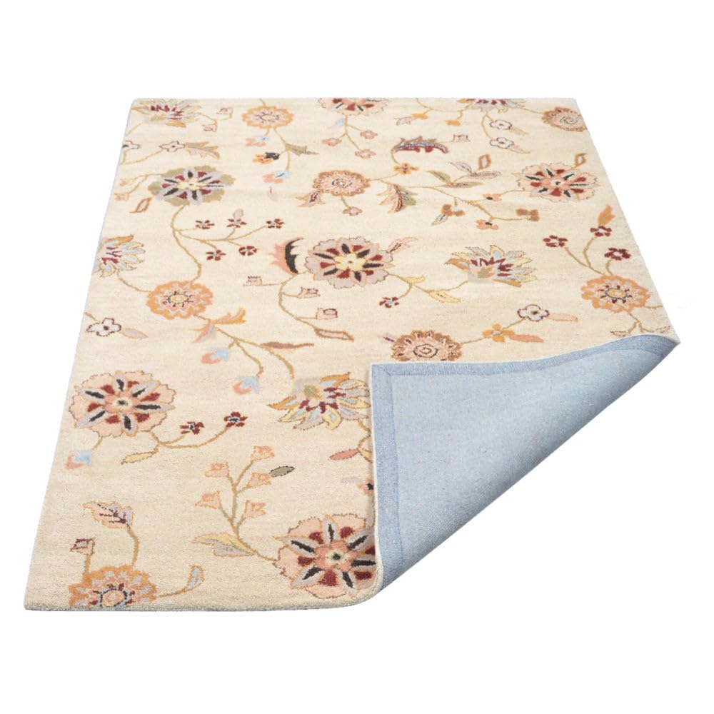 Hand Tufted Eco-Friendly Wool Area Rugs 8'x11' - Modern Floral Cream Rectangle High Pile Thick Non-Slip Handmade Rug for Living Room, Bedroom, Dining Room & Office | Soft & Durable Home Decor (K00708)