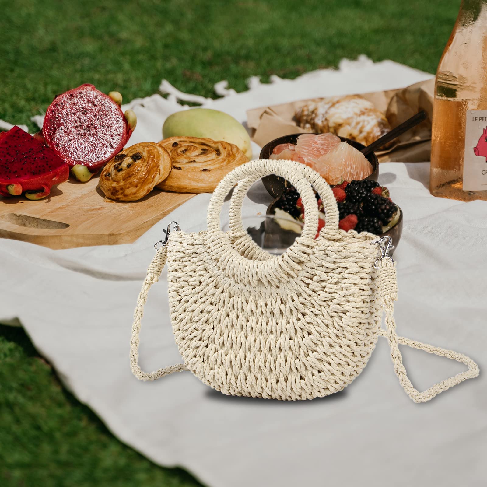 Stylish Woven Straw Tote Bag for Women - Summer Beach Crossbody Purse with Top Handle - Perfect for Vacation, Picnic, and Outdoor Activities
