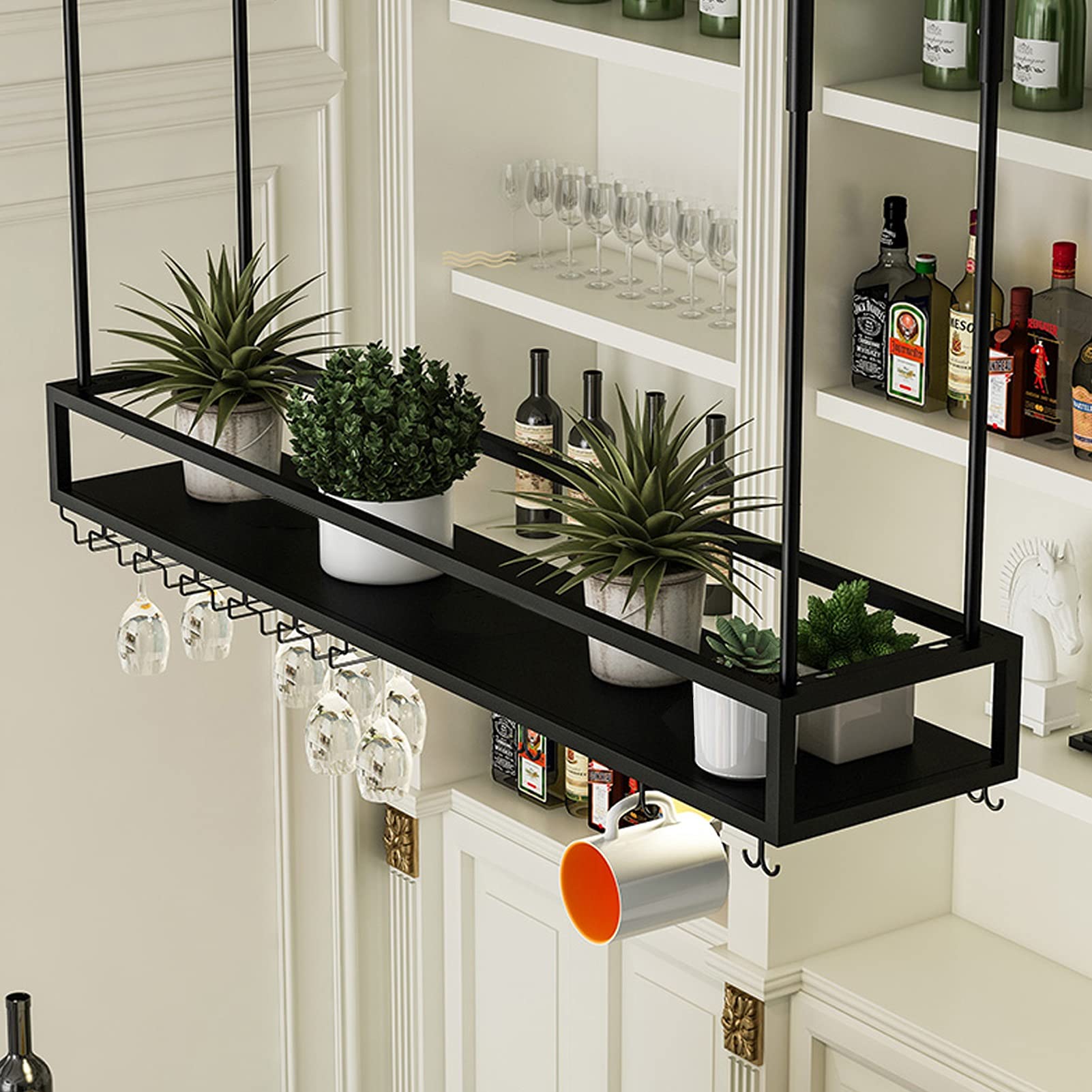 Adjustable Ceiling Wine Rack - Hanging Metal Wine Glass Holder & Stemware Storage Shelf for Bars, Restaurants, Kitchens (60/80/100/120cm) - Perfect for Home Wine Cellars, Dining Rooms & Commercial Spaces