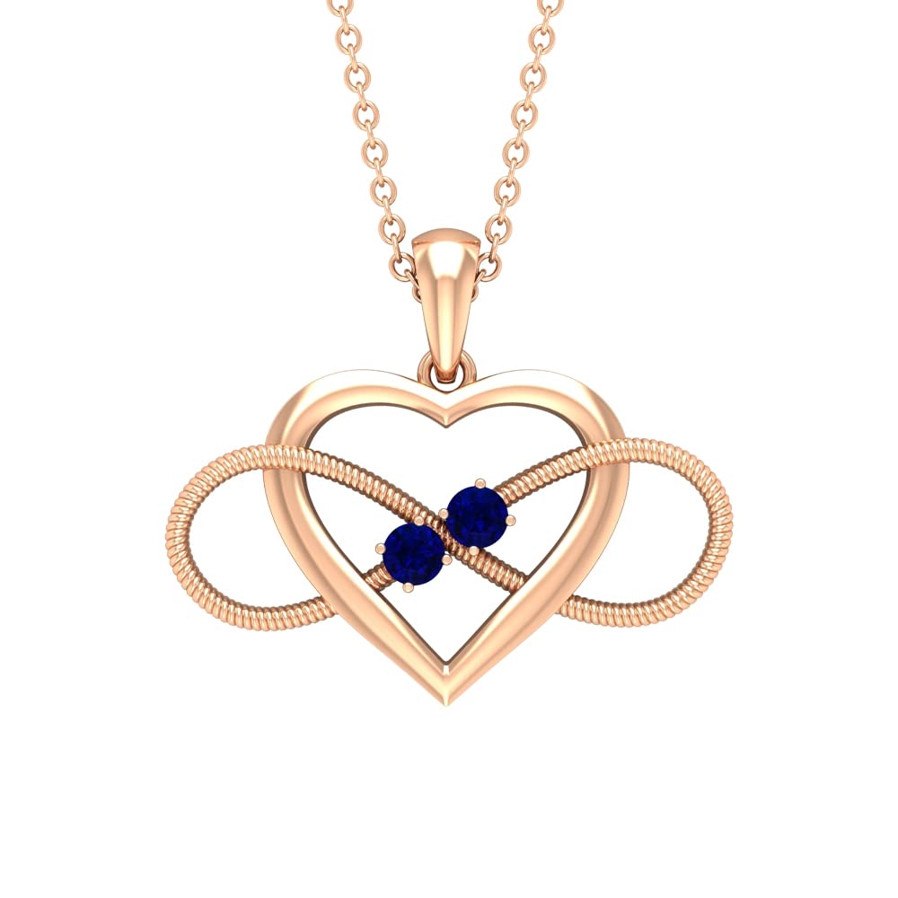 September Birthstone - 14K Solid Gold Blue Sapphire Infinity Heart Pendant for Women | Natural Blue Sapphire Jewelry | Elegant Gift for Birthday, Anniversary & Special Occasions