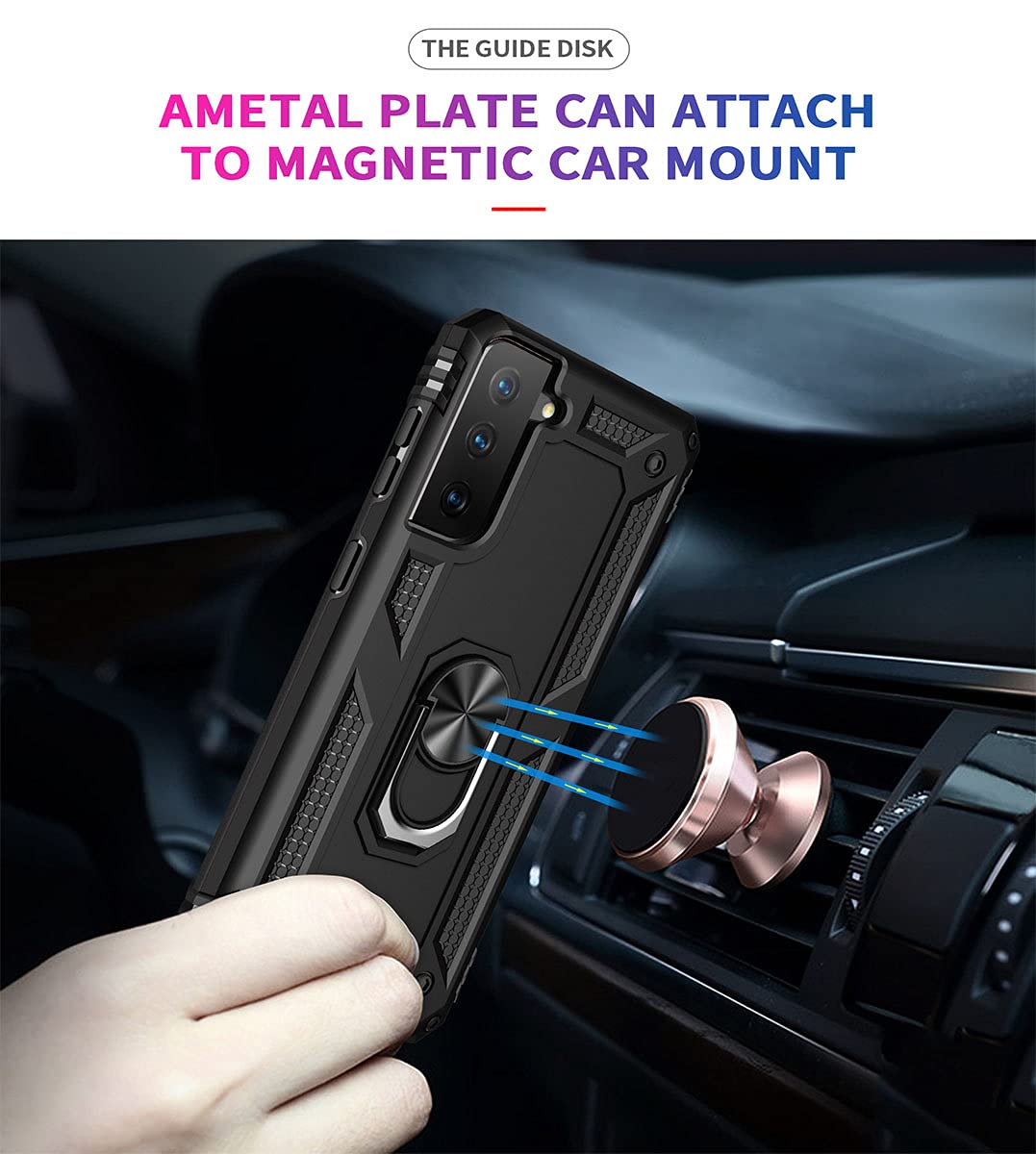 Military Grade Protective Case for Samsung Galaxy S21 FE with Ring Kickstand & Car Mount - Shockproof Cover for Everyday Use, Travel & Outdoor Activities - Black