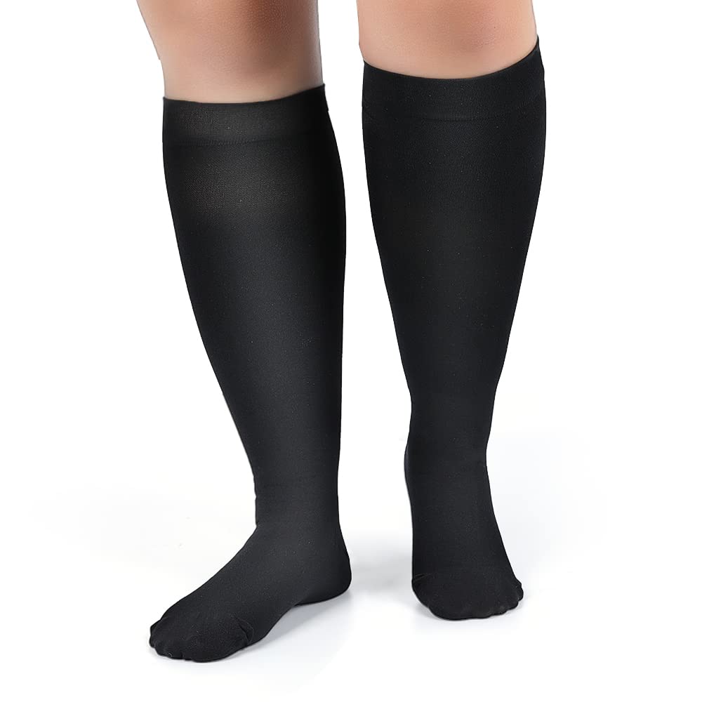AKSO MEDICOS 20-30 mmHg Compression Socks for Women & Men - Plus Size Wide Calf Knee High Support Stockings for Varicose Veins, Swelling, Edema & Circulation - Black 7XL - Ideal for Travel, Nursing & Long Hours Standing
