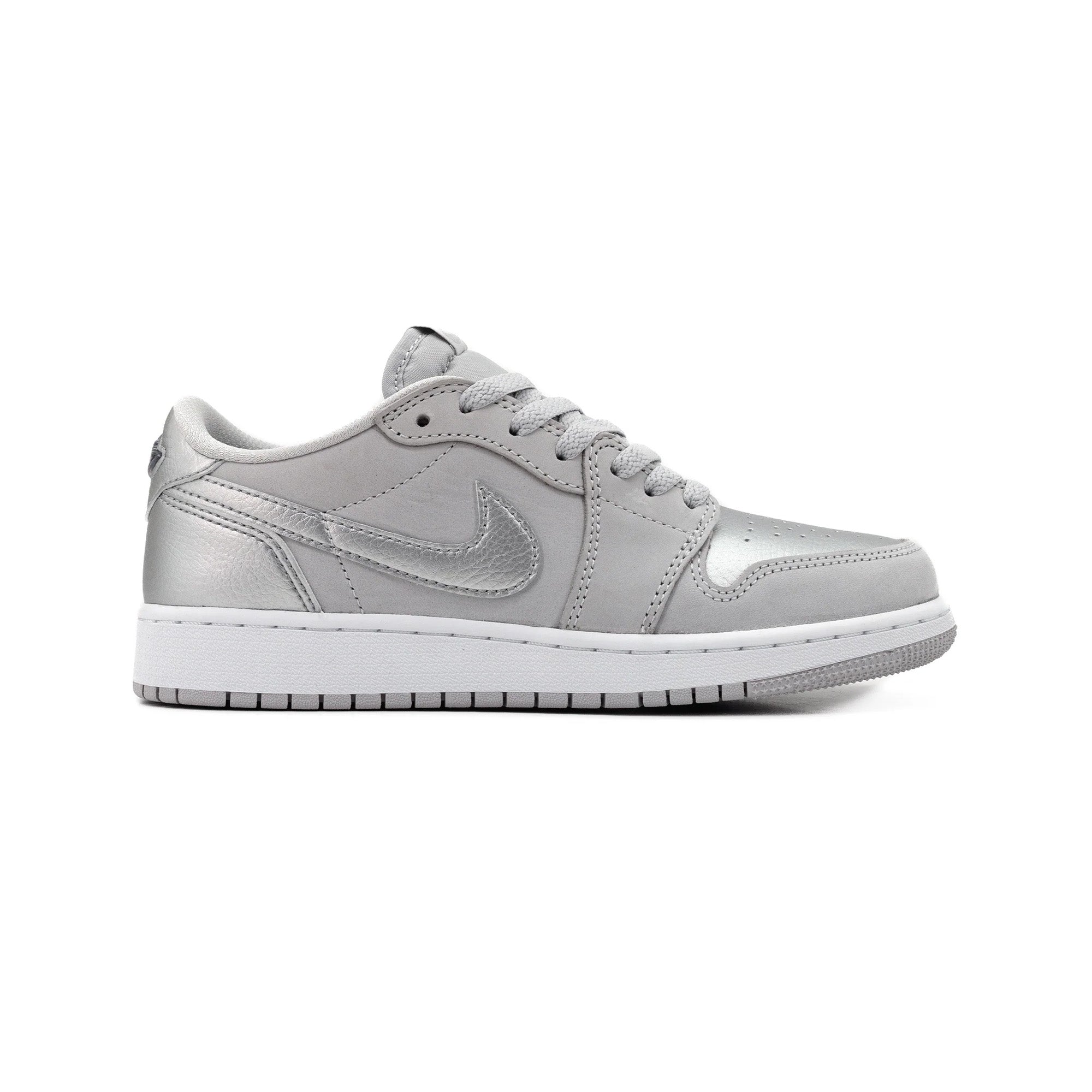Air Jordan 1 Low OG 'Metallic Silver' GS Sneakers (2024) - Retro Basketball Shoes for Women & Girls - Perfect for Casual Wear, Street Style & Sneaker Collection