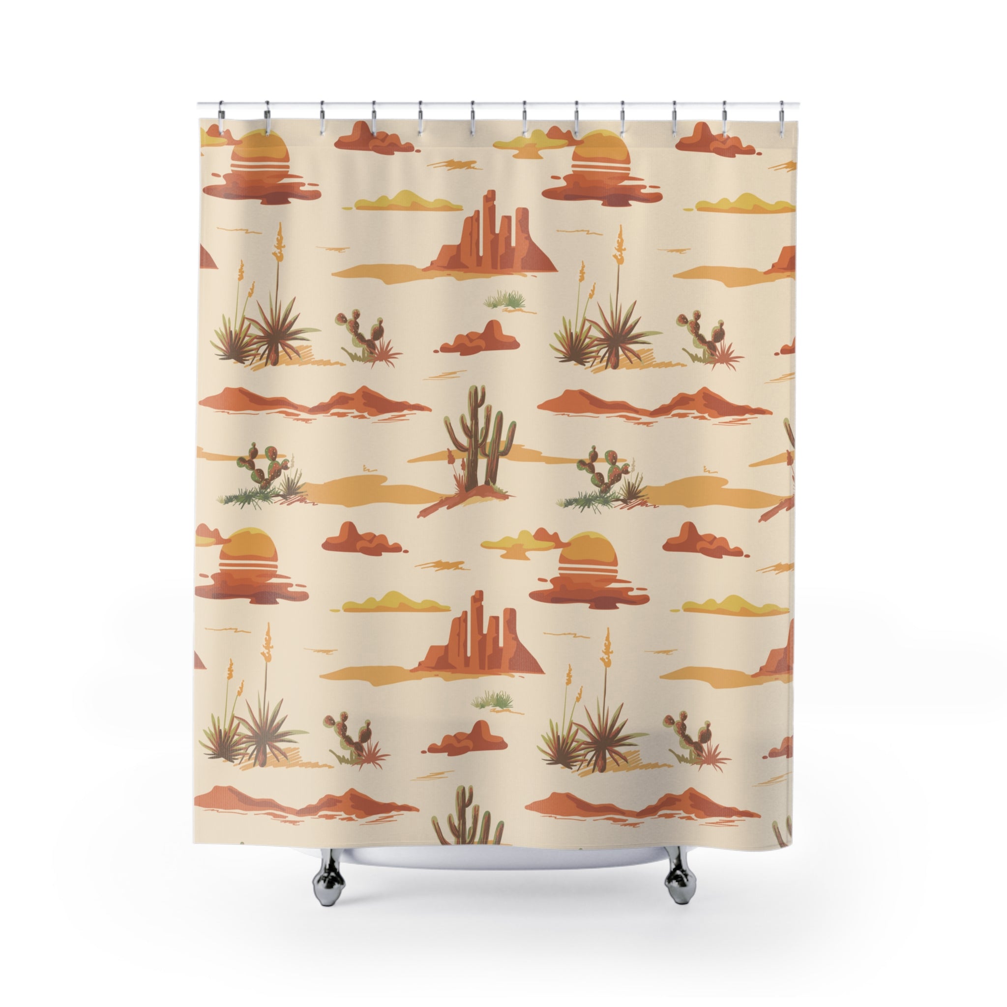 Desert Themed Shower Curtain 71x74 Inches - Wrinkle-Resistant Polyester Bathroom Decor for Boho, Western or Nature-Inspired Home Styling
