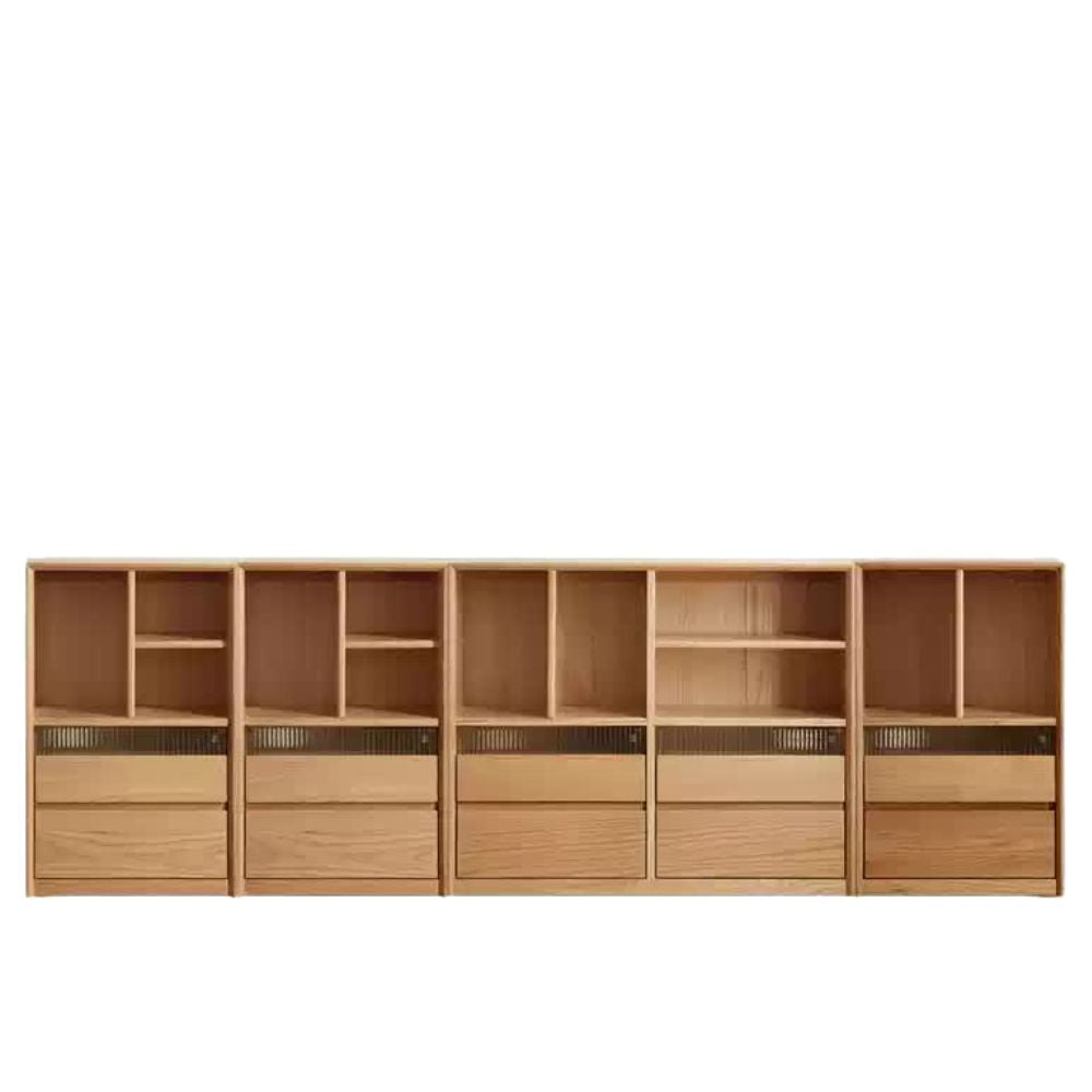 Modern Oak Solid Wood Bookcase - Stylish and Durable Bookshelf for Home Office, Living Room, or Library Storage