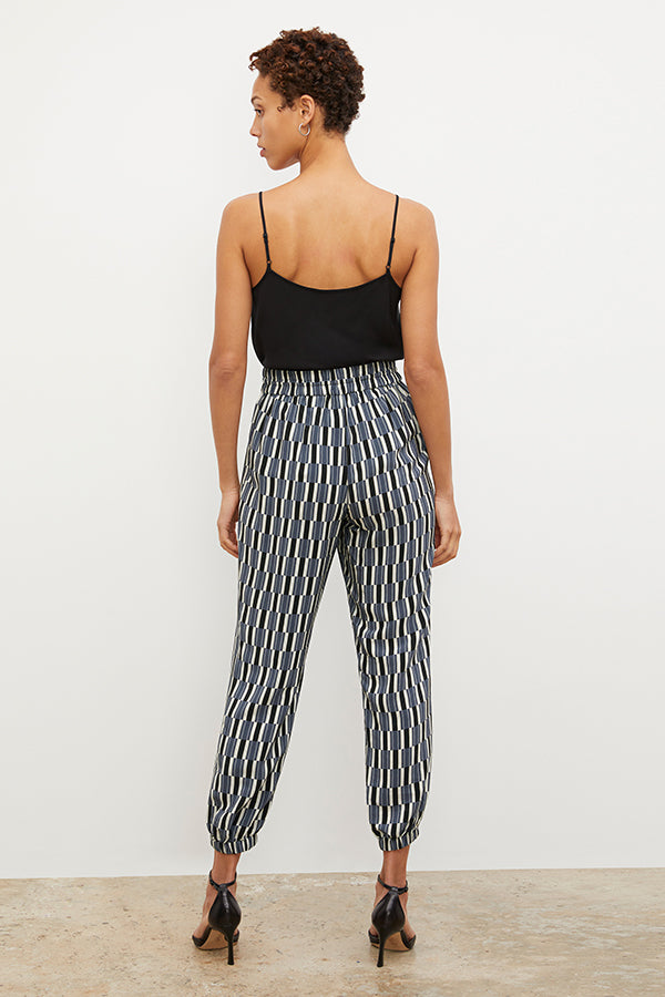 Amelia Jogger Pants - Arpeggio Print Washable Silk Joggers in Blue & Black | Comfortable Lounge Pants for Women | Perfect for Yoga, Travel & Casual Wear