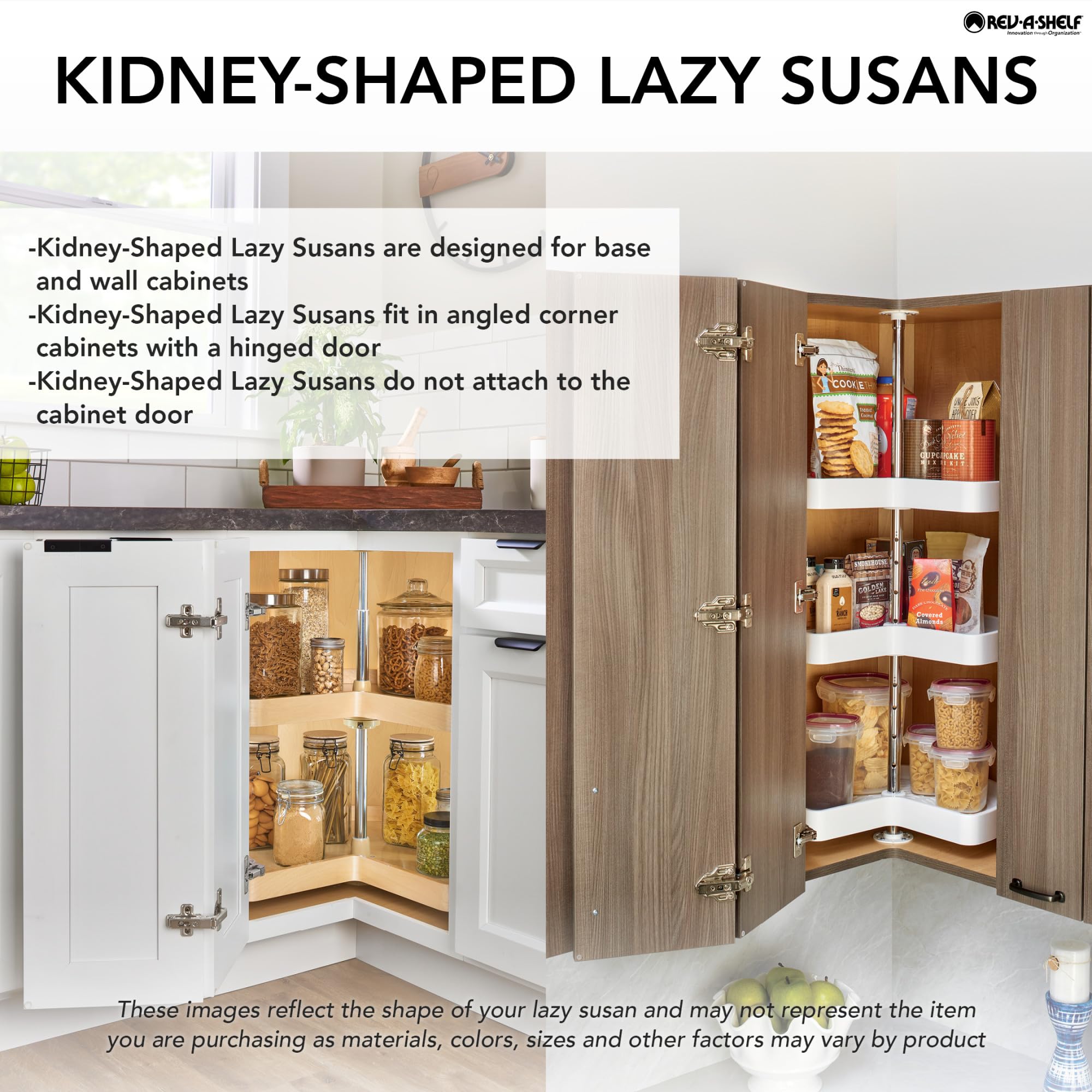 LAZY DAISY Natural Wood Kidney-Shaped Lazy Susan Turntable Shelf - Corner Wall Cabinet Organizer for Spices, Cosmetics & Kitchen Storage - Perfect for Small Spaces & Clutter-Free Organization