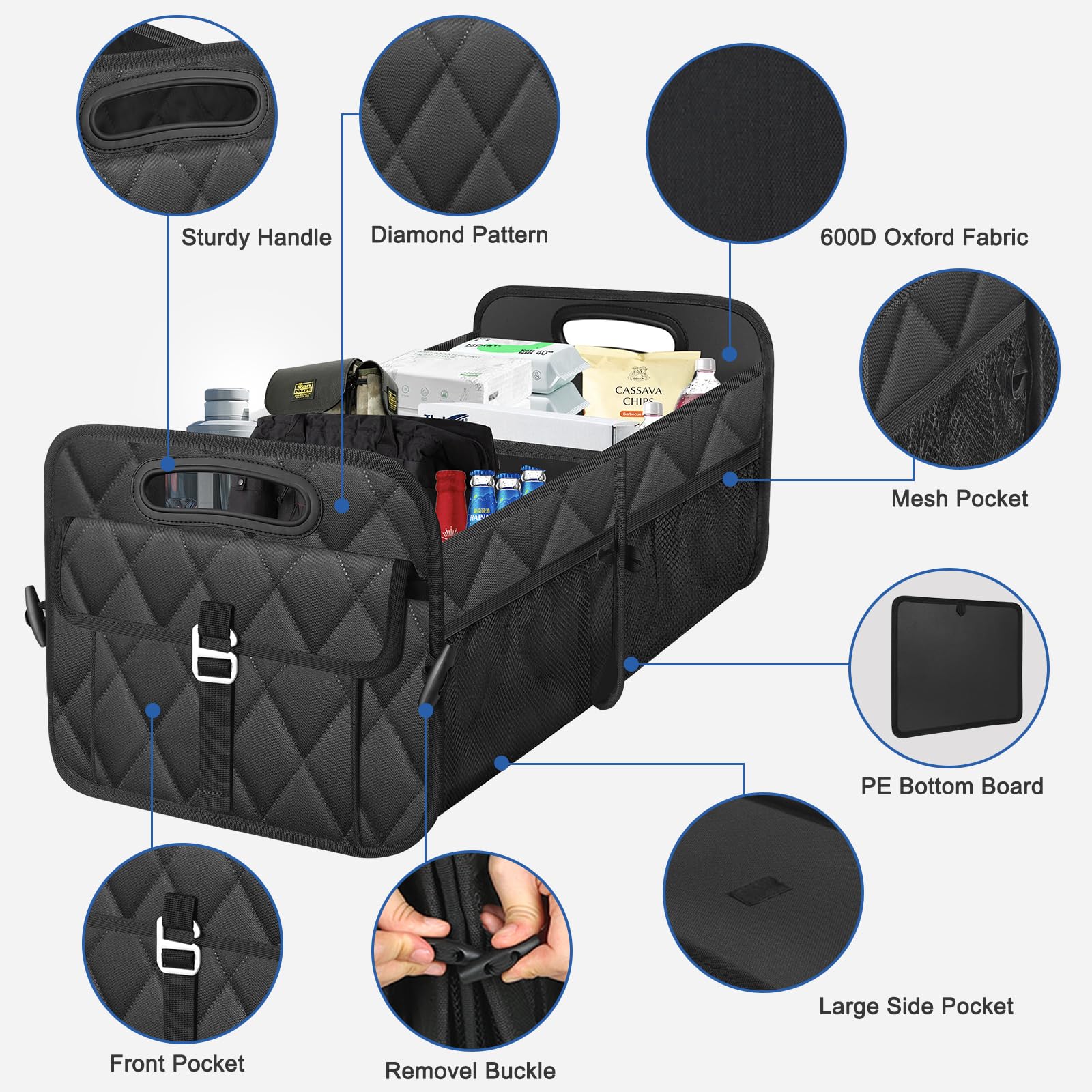 Collapsible Car Trunk Organizer - Portable SUV Storage Bag for Women & Men - Fits Any Car, SUV, Mini-Van - Black | Perfect for Road Trips, Grocery Shopping & Travel Accessories