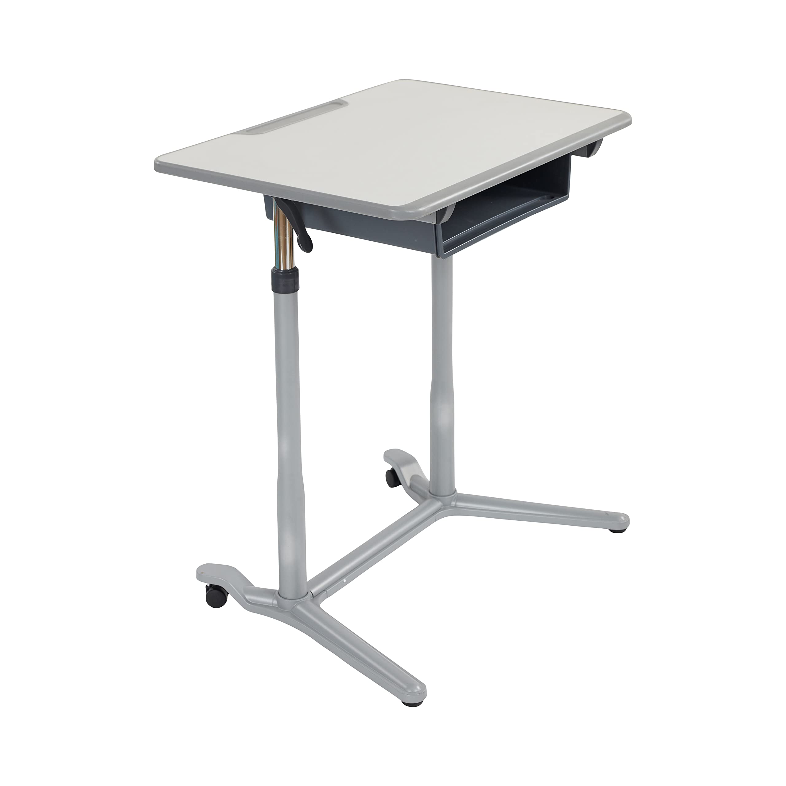 ECR4Kids 3S Mobile Desk - Adjustable Sit Stand & Storage Student Desk with Open Front Design in Grey - Perfect for Classroom, Homeschool & Office Workspaces