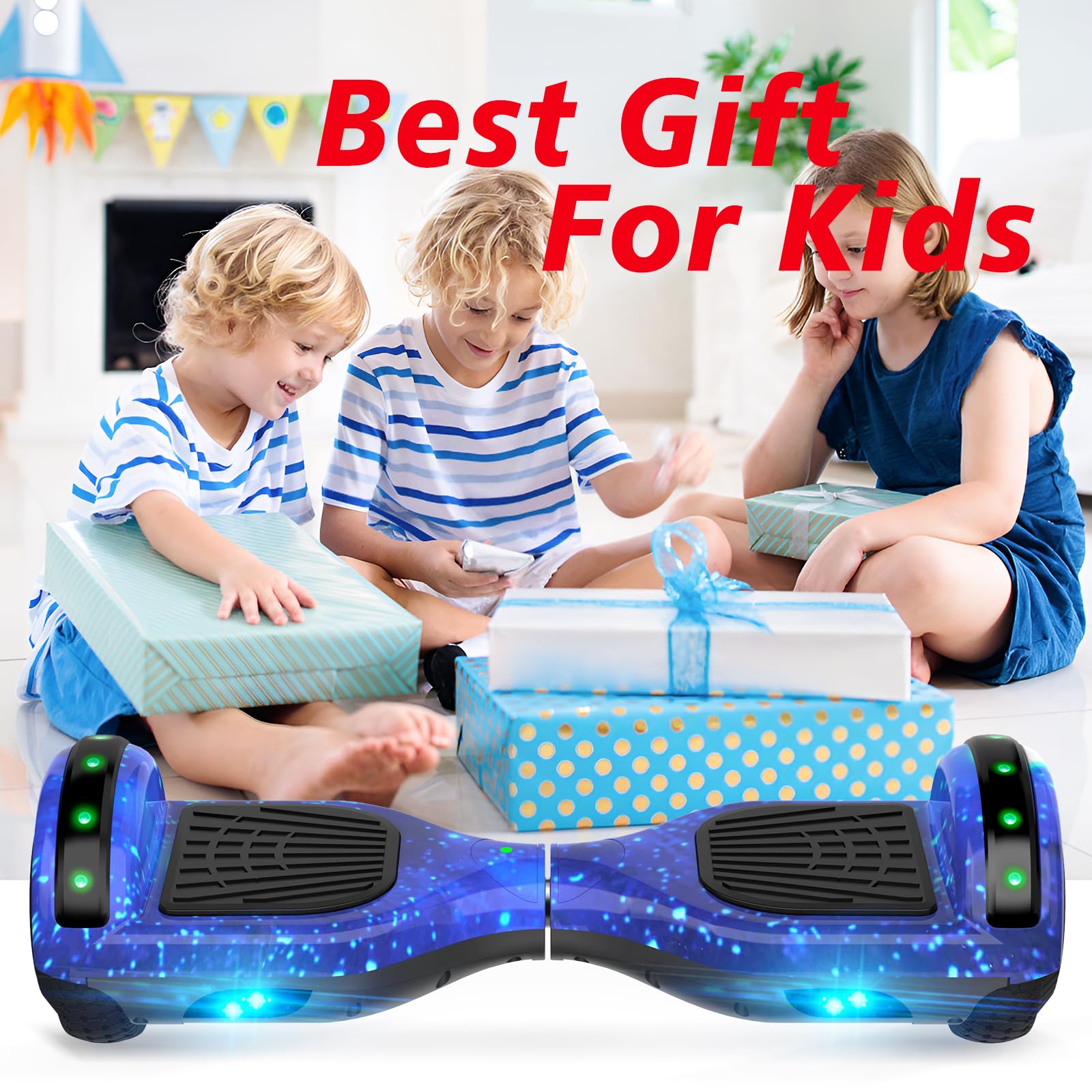 6.5 Inch Self Balancing Hoverboard Scooter with Bluetooth Speaker & LED Lights - Best Electric Hover Board for Kids Ages 6-12 - Perfect for Indoor/Outdoor Riding, Commuting & Fun Gifts