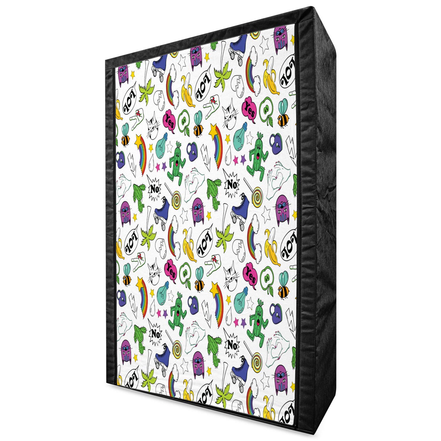 Ambesonne Emoticon Fabric Wardrobe - 80s & 90s Retro Cartoon Style Clothing Organizer with Shelves, 42.5 Inch Portable Closet for Bedroom, Dorm, Kids Room & Travel Storage - Multicolor Fun Design