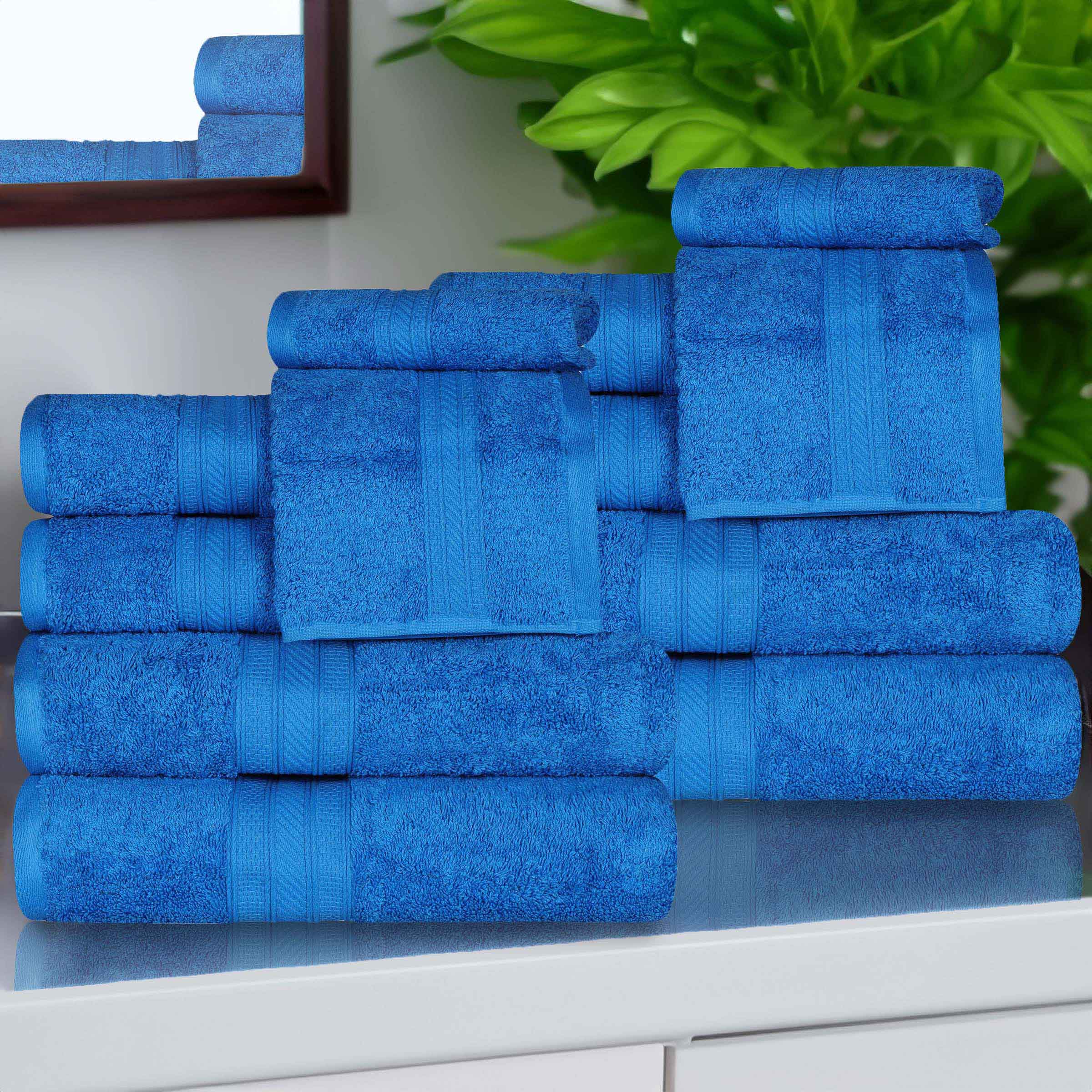 Premium Atlas Cotton Plush Heavyweight 12-Piece Luxury Towel Set - Ultra Soft Bath & Spa, Guest & Beach Towels for Hotel-Quality Comfort