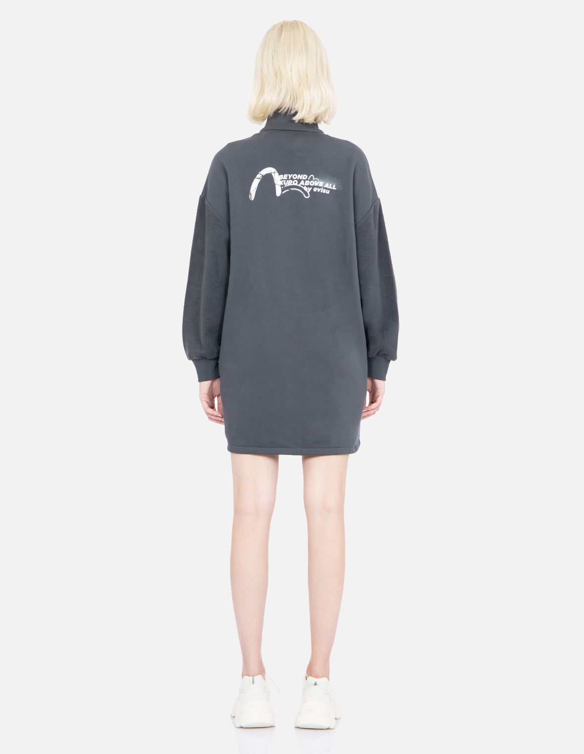 Trendy Slogan Print Turtle Neck Sweatdress for Women - Casual Long Sleeve Pullover Dress - Perfect for Fall, Winter, and Lounge Wear