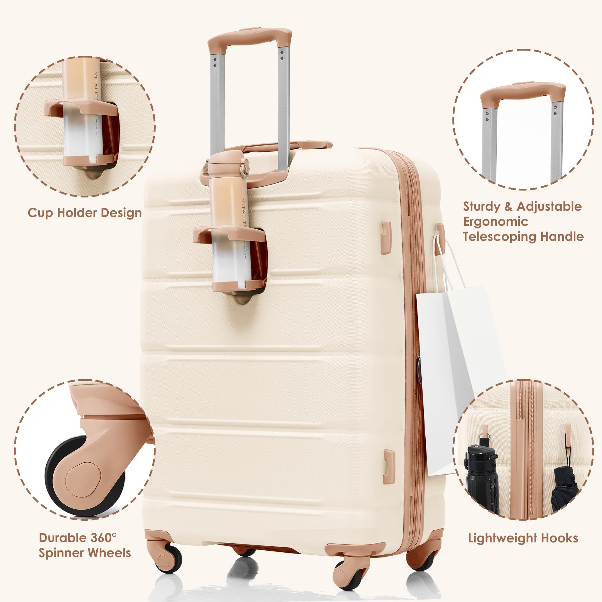 Merax Expandable Hardside Luggage Set with 360° Spinner Wheels - 3-Piece Suitcase (20/24/28 Inch) in Ivory Horizontal Stripe - Perfect for Air Travel, Business Trips & Family Vacations