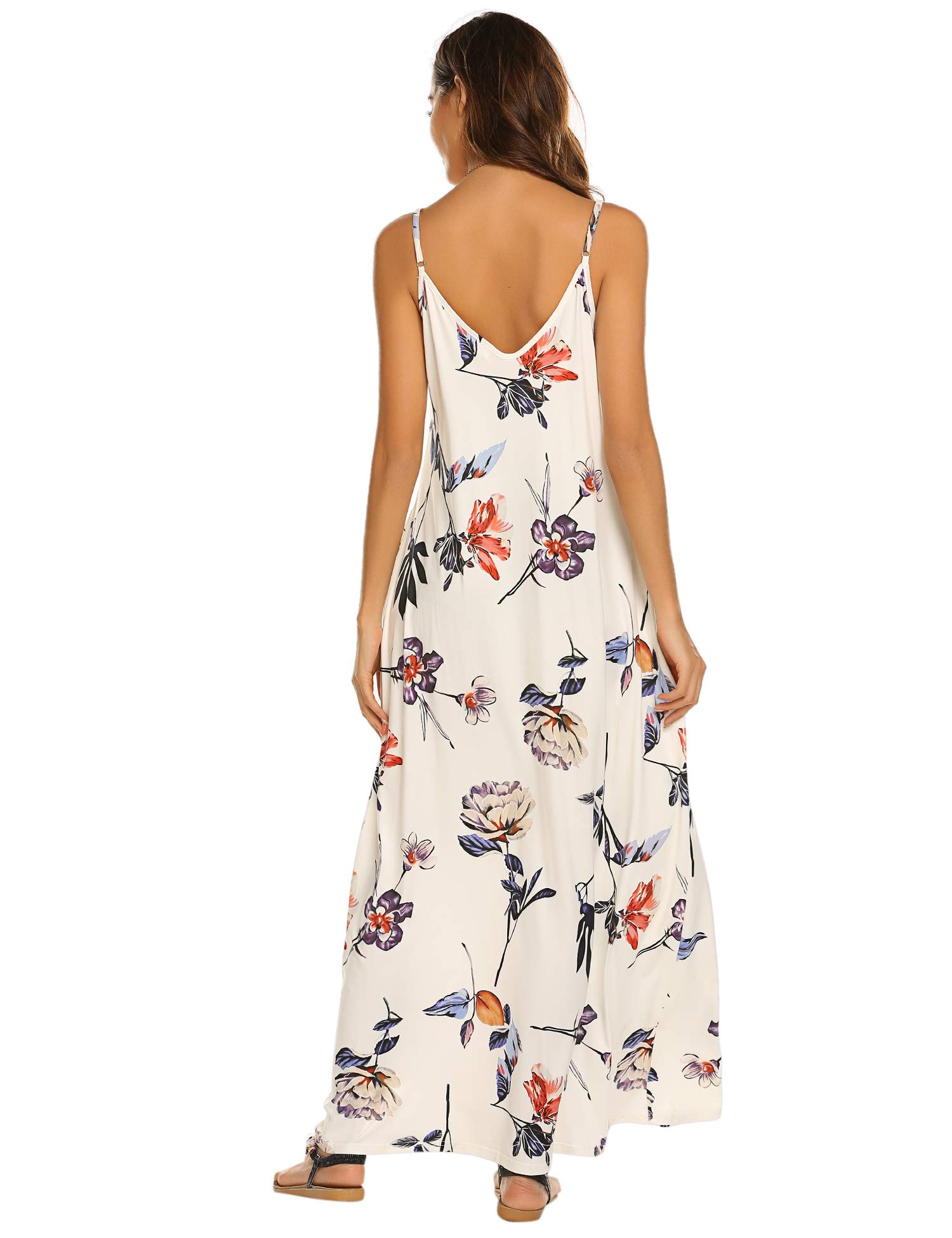 Supnier Women's Summer Maxi Dress - Casual V-Neck Sleeveless Bohemian Floral Long Dress with Pockets | Perfect for Beach Vacation, Music Festival & Boho Chic Outfits