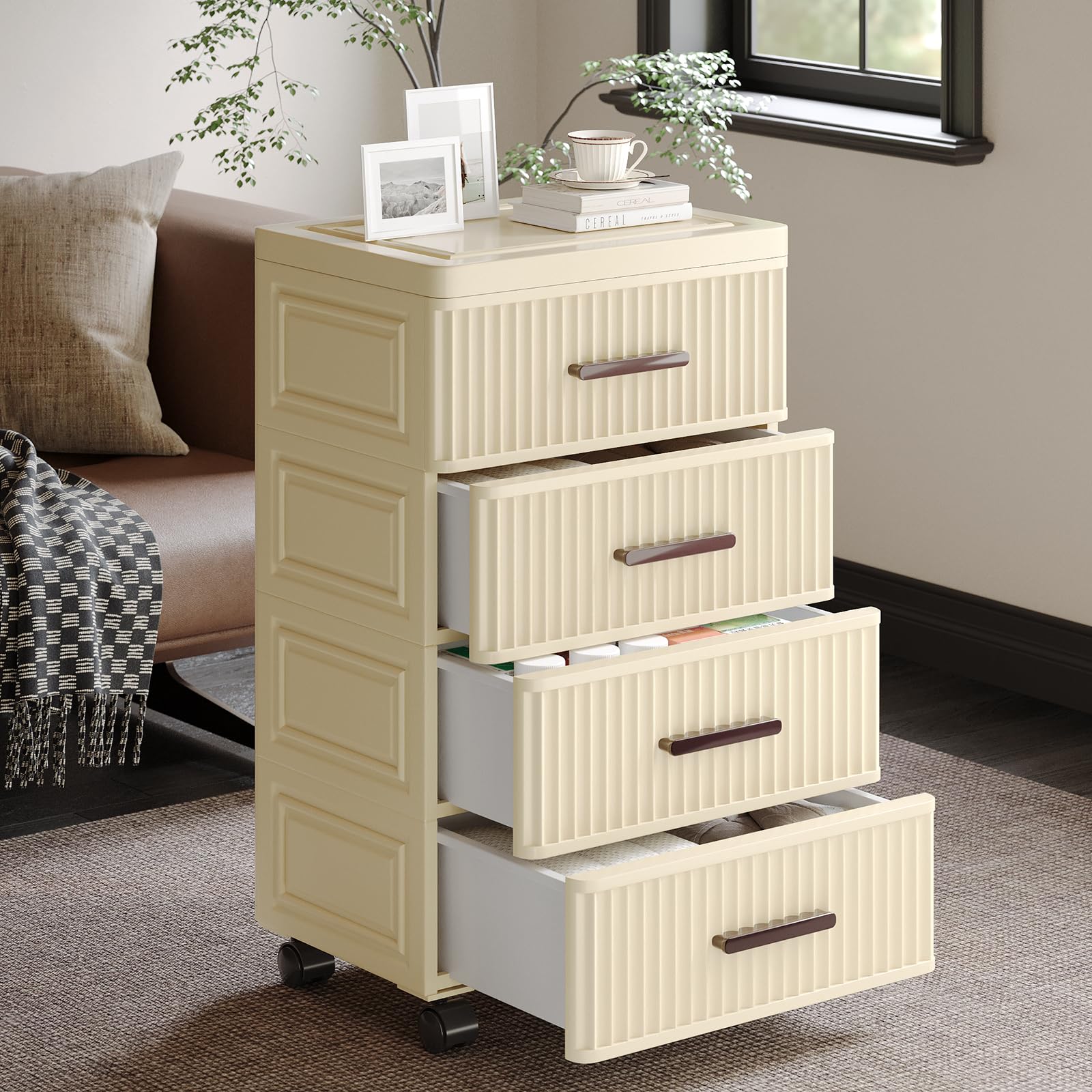 4 Tier Plastic Drawer Storage Organizer with Wheels - 14