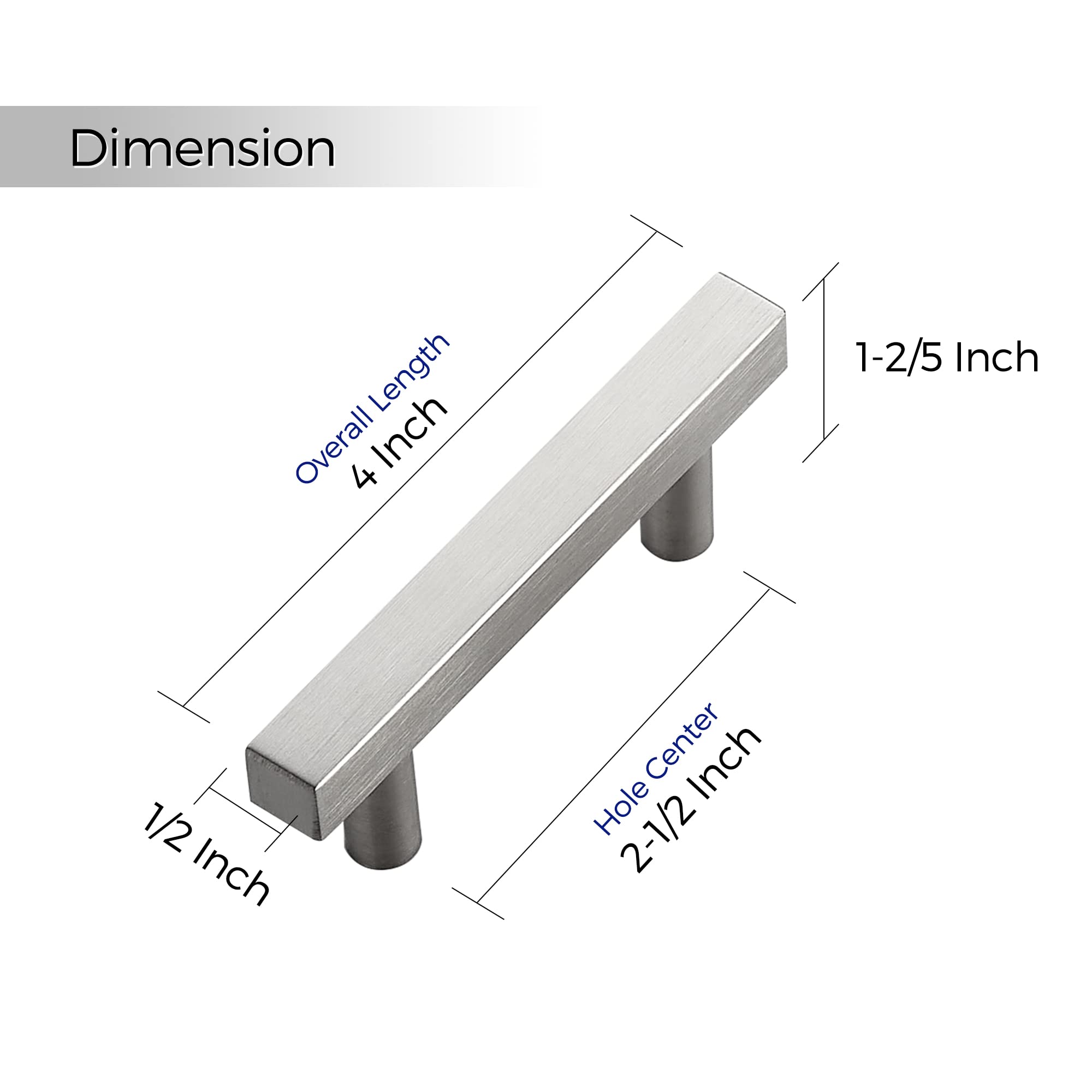 25 Pack 2-1/2 Inch Brushed Nickel Square Cabinet Pulls - Stainless Steel Kitchen Cabinet Handles & Drawer Pulls (4