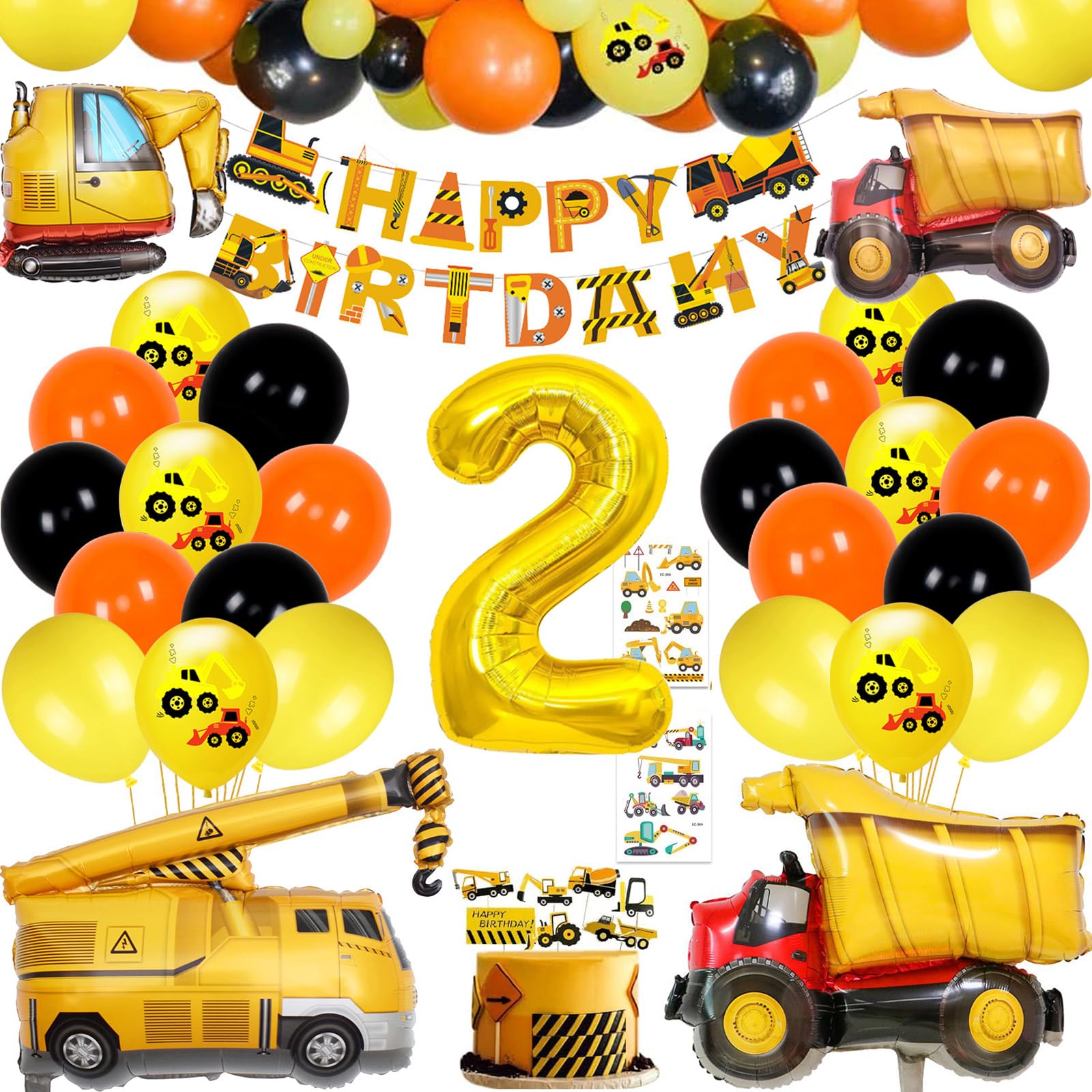 2nd Birthday Construction Party Supplies - Balloon Garland Kit for Construction Theme Decorations | Perfect for Construction Quarantine Party, Baby Shower & Kids Birthday Celebrations