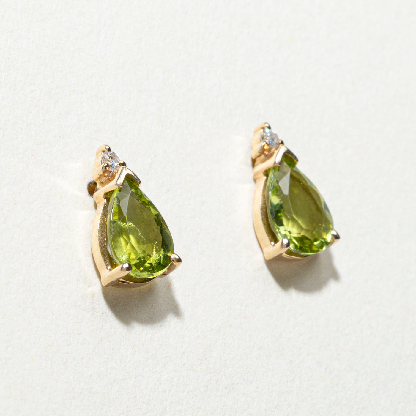Pear Cut Peridot and Diamond Stud Earrings - 1.60ctw Peridot & 0.02ctw Diamonds | Elegant Dainty Jewelry for Women | Perfect for Weddings, Parties & Everyday Wear