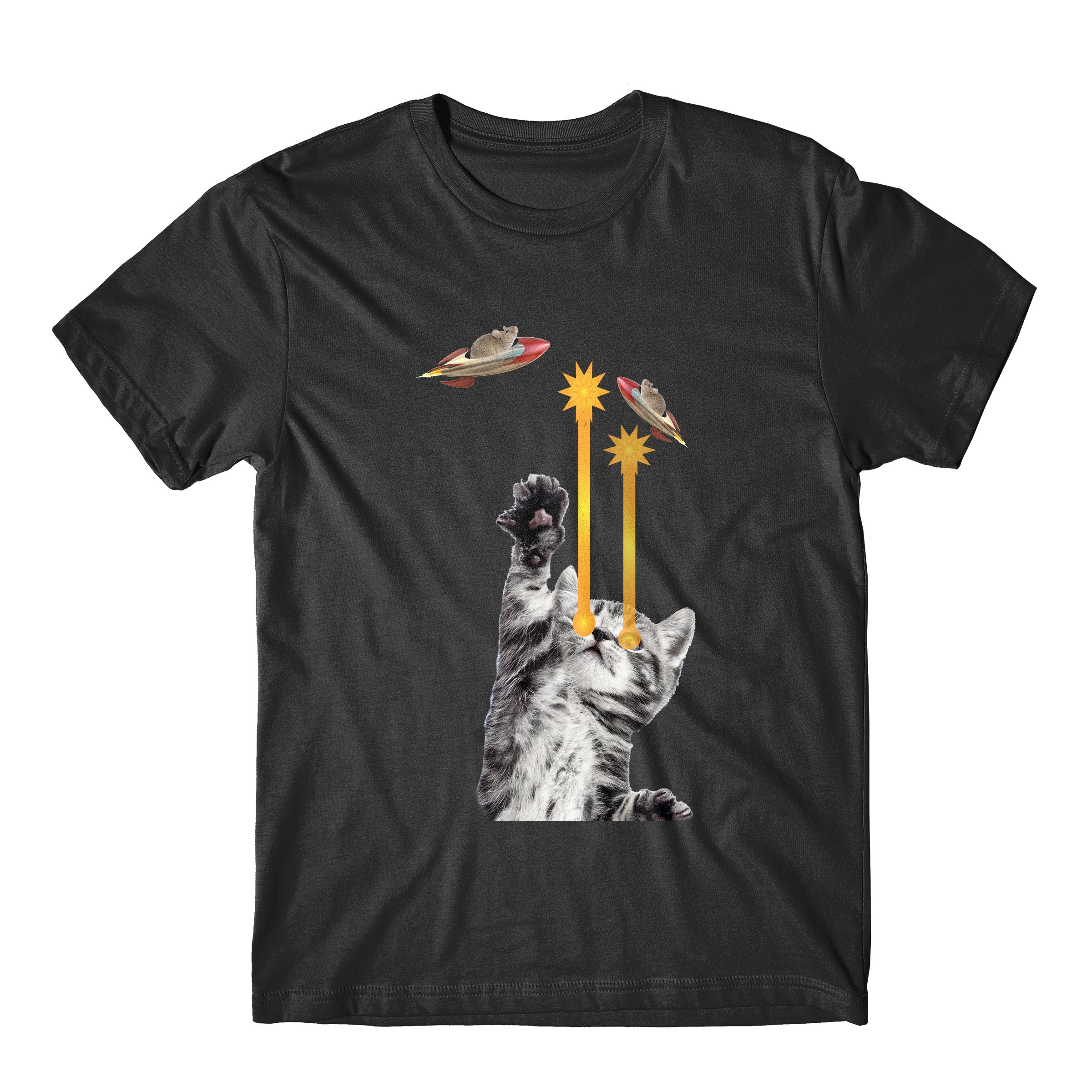 Laser Space Cat Graphic T-Shirt for Adults | Fun & Unique Novelty Tee - Perfect for Cosplay, Comic Con & Sci-Fi Fans