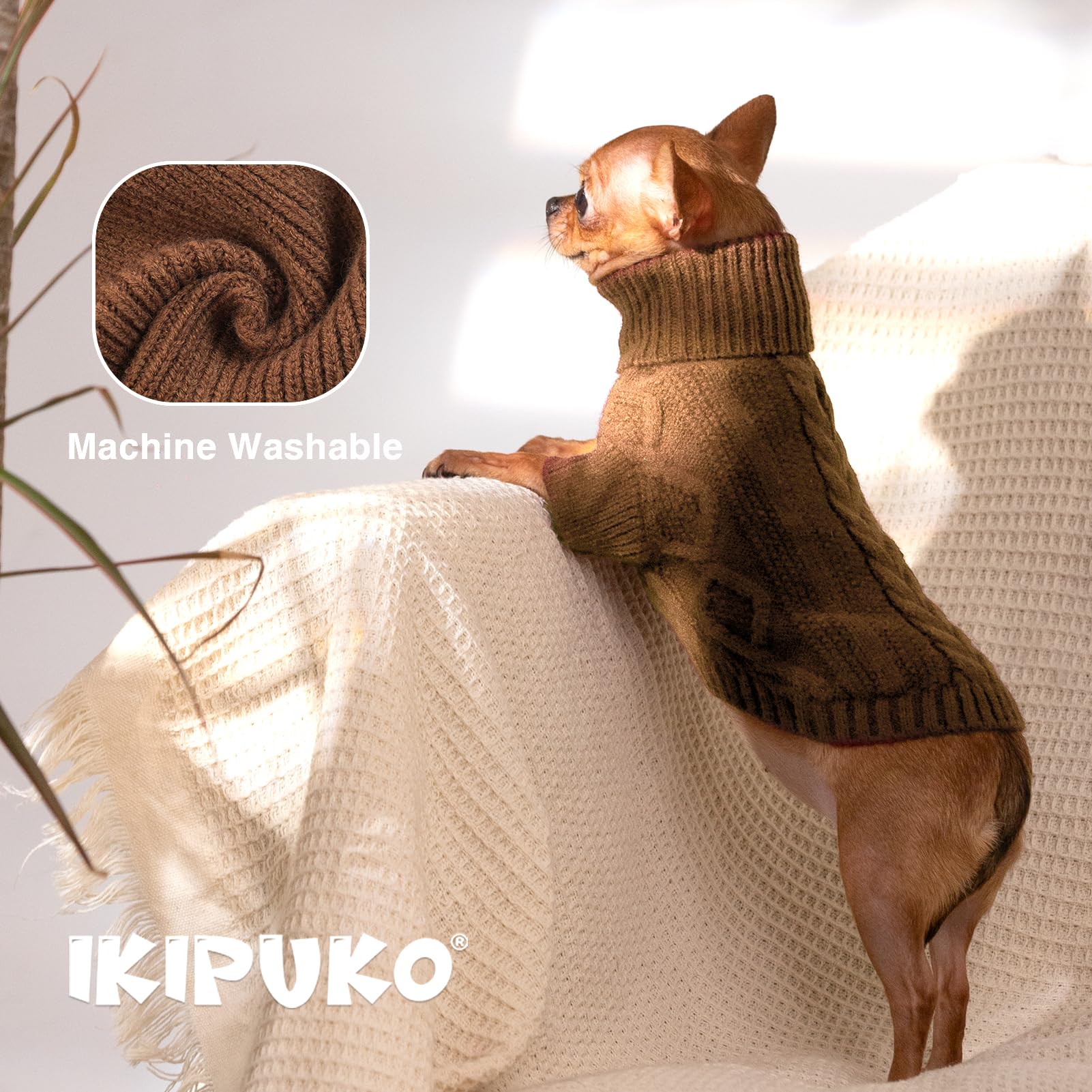 Medium Dog Sweater - Warm Knitted Dog Pullover for Christmas & Thanksgiving - Cozy Thermal Fall Dog Clothes for Schnauzer, Bichon, Coffee - Perfect for Winter Walks & Holiday Photos