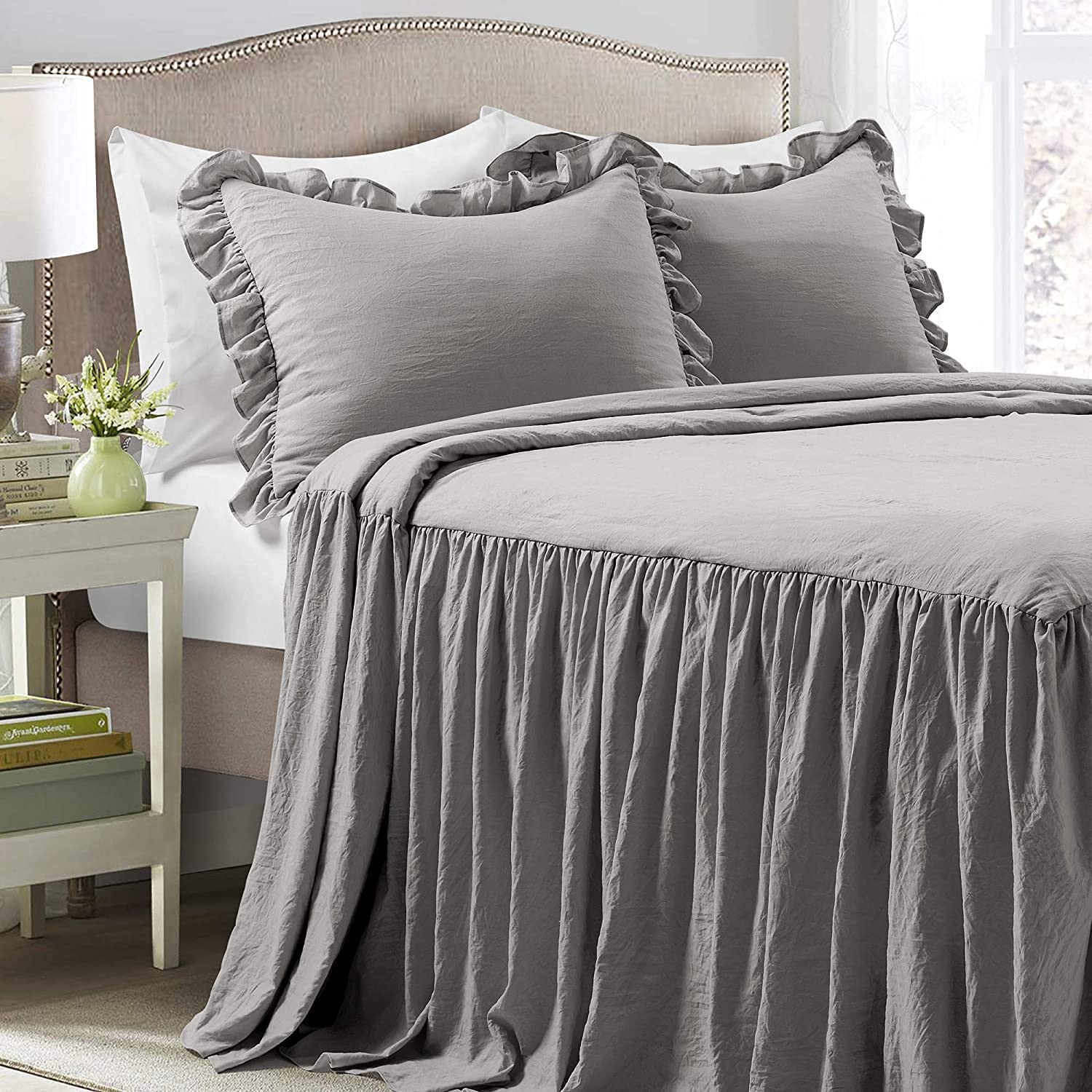 500 Thread Count 100% Egyptian Cotton 11-Piece Bed-in-a-Bag Comforter Set with Bedspread, Dust Ruffle Skirt & Deep Pocket Sheets (Fits Up to 30