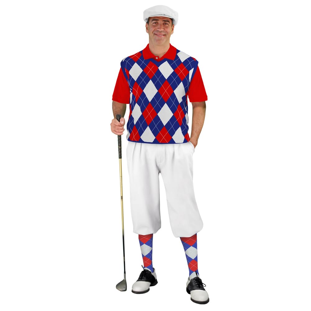 Men's Golf Sweater Outfits - White, Red & Royal Blue Pullover for Casual & Sporty Looks - Perfect for Golf, Office & Outdoor Activities