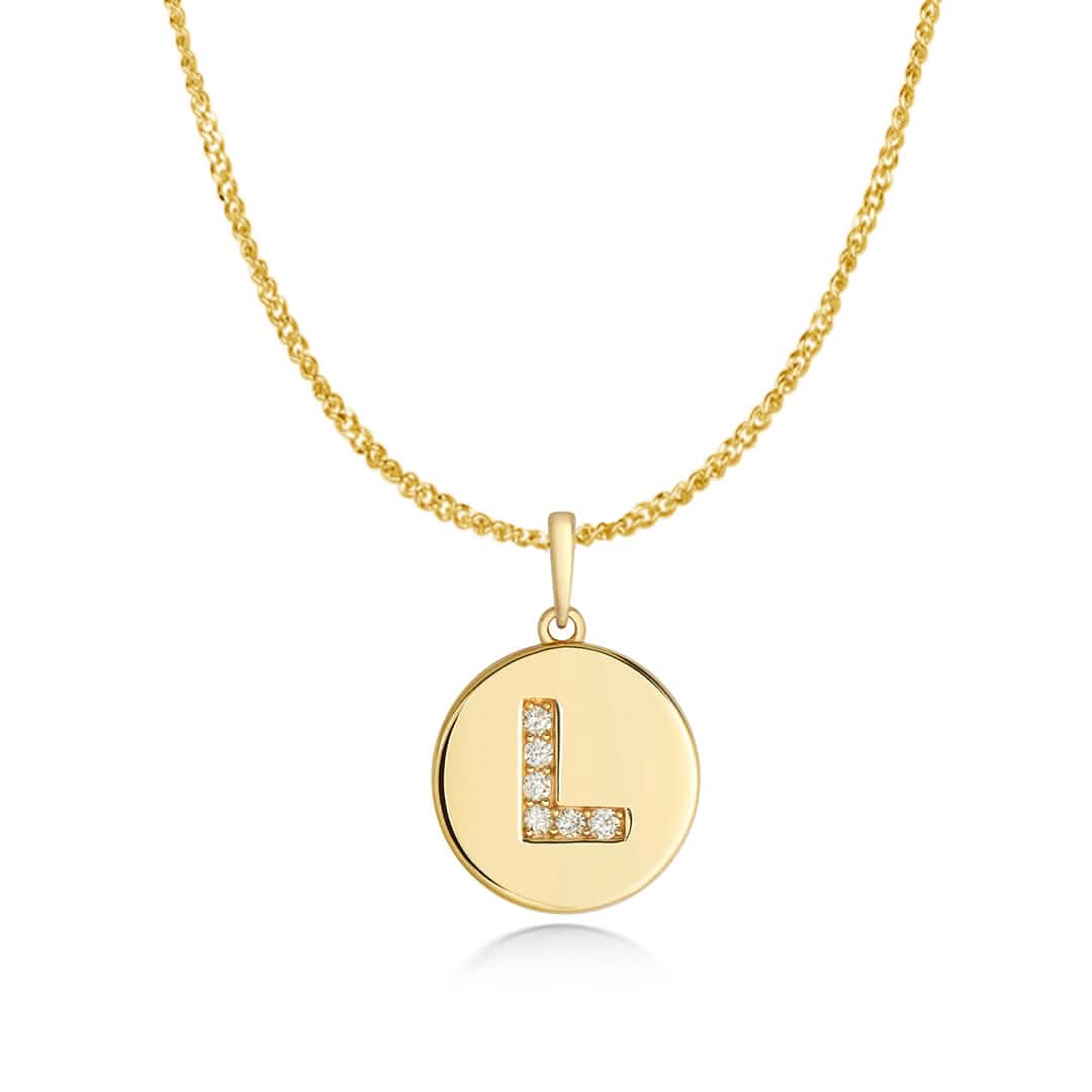 Personalized Diamond Initial Necklace - 14K Solid Gold Disc Pendant from A to Z - Perfect for Birthdays, Anniversaries & Gifts