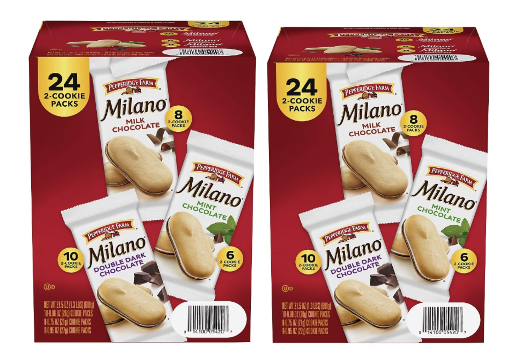 Pepperidge Farm Milano Variety Pack Cookies - Double Dark Chocolate, Milk Chocolate & Mint Chocolate (48 Cookies, 24 Packs) | Perfect for Gifts, Parties & Office Snacks