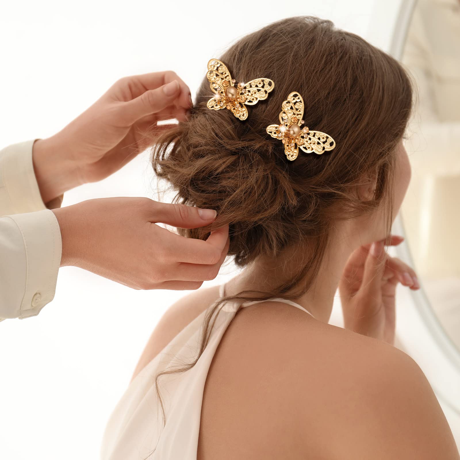 12PCS Crystal Pearl Butterfly Hair Clips - Gold Bridal Hair Pins for Women, Wedding Headpiece Accessories | Perfect for Bridal Shower, Prom, Party & Special Occasions