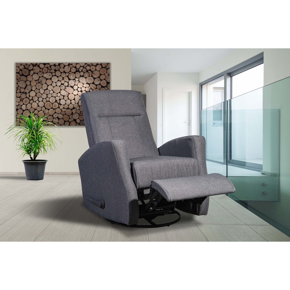 Comfortable Grey Swivel Glider Recliner Chair with Smooth 360° Rotation - Perfect for Living Room, Nursery, or Home Theater Relaxation