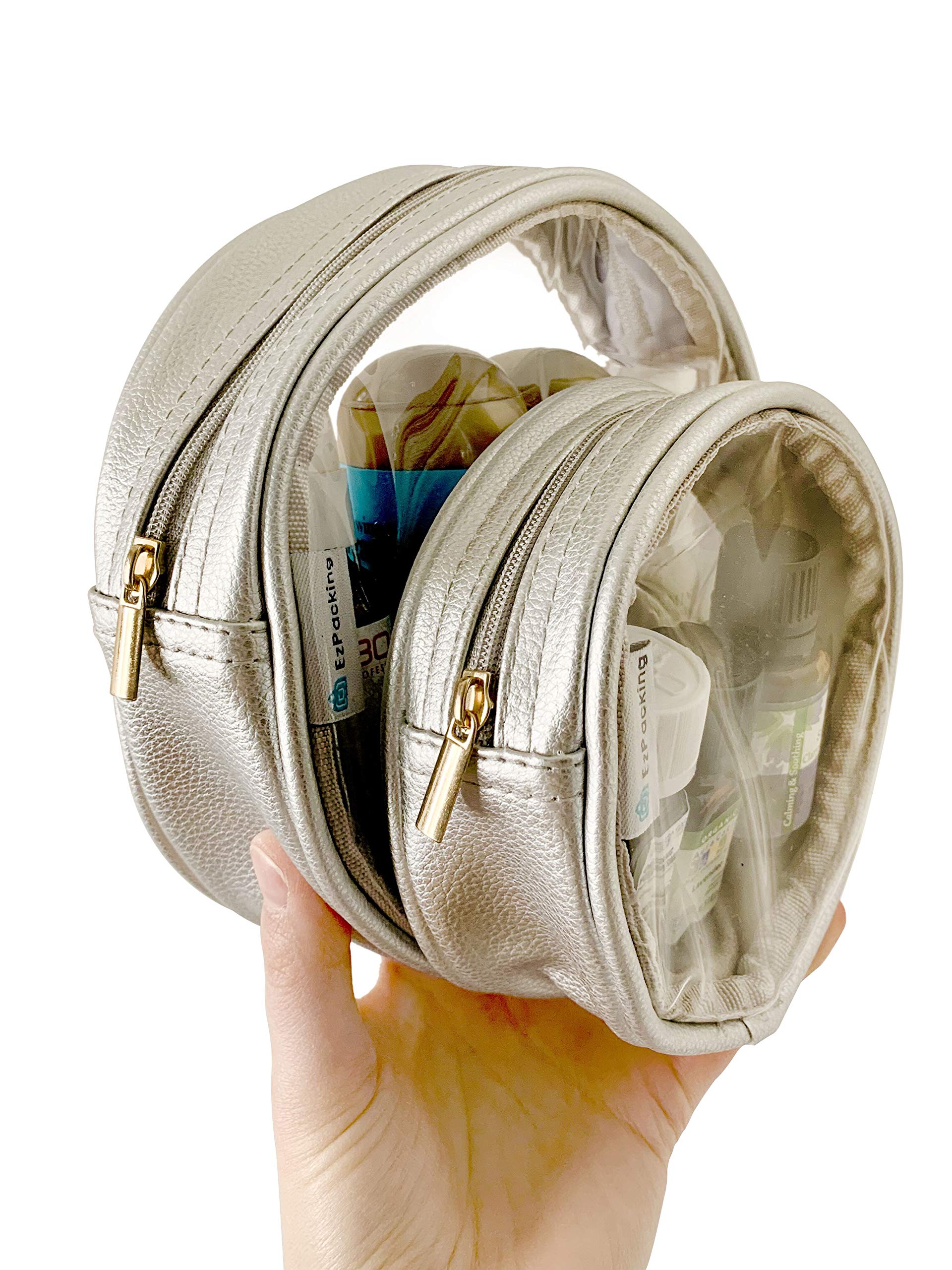 2-Pack Clear Round Makeup Bags - Waterproof Travel Cosmetic Pouches for Toiletries | Transparent Organizer for Small Items, Earphones, Cords & Accessories | Perfect for Tote Bags, Diaper Bags & Travel Essentials