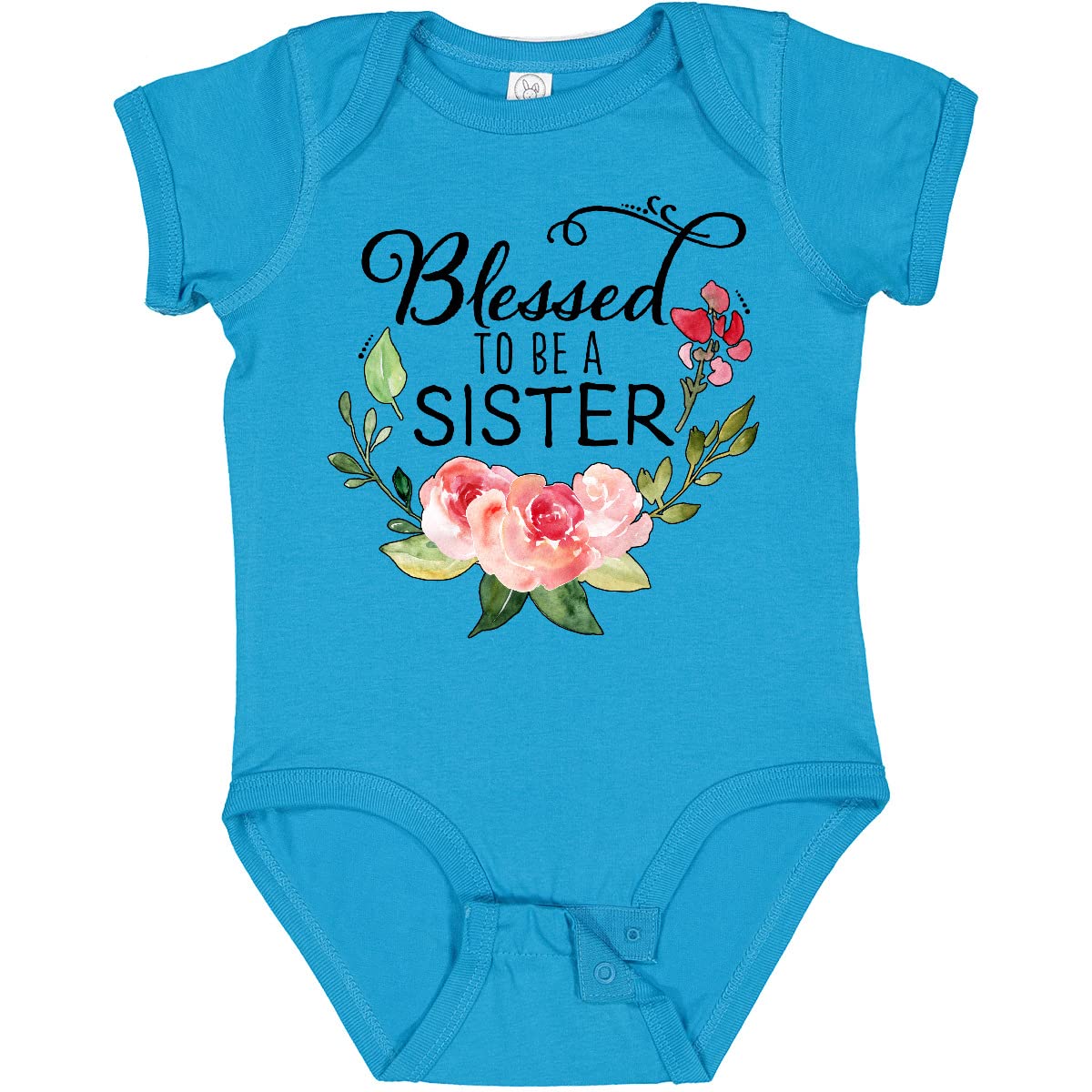 Blessed to Be a Sister Baby Bodysuit with Pink Floral Design - Cute Outfit for Newborn Girls, Sibling Matching, Baby Shower Gift