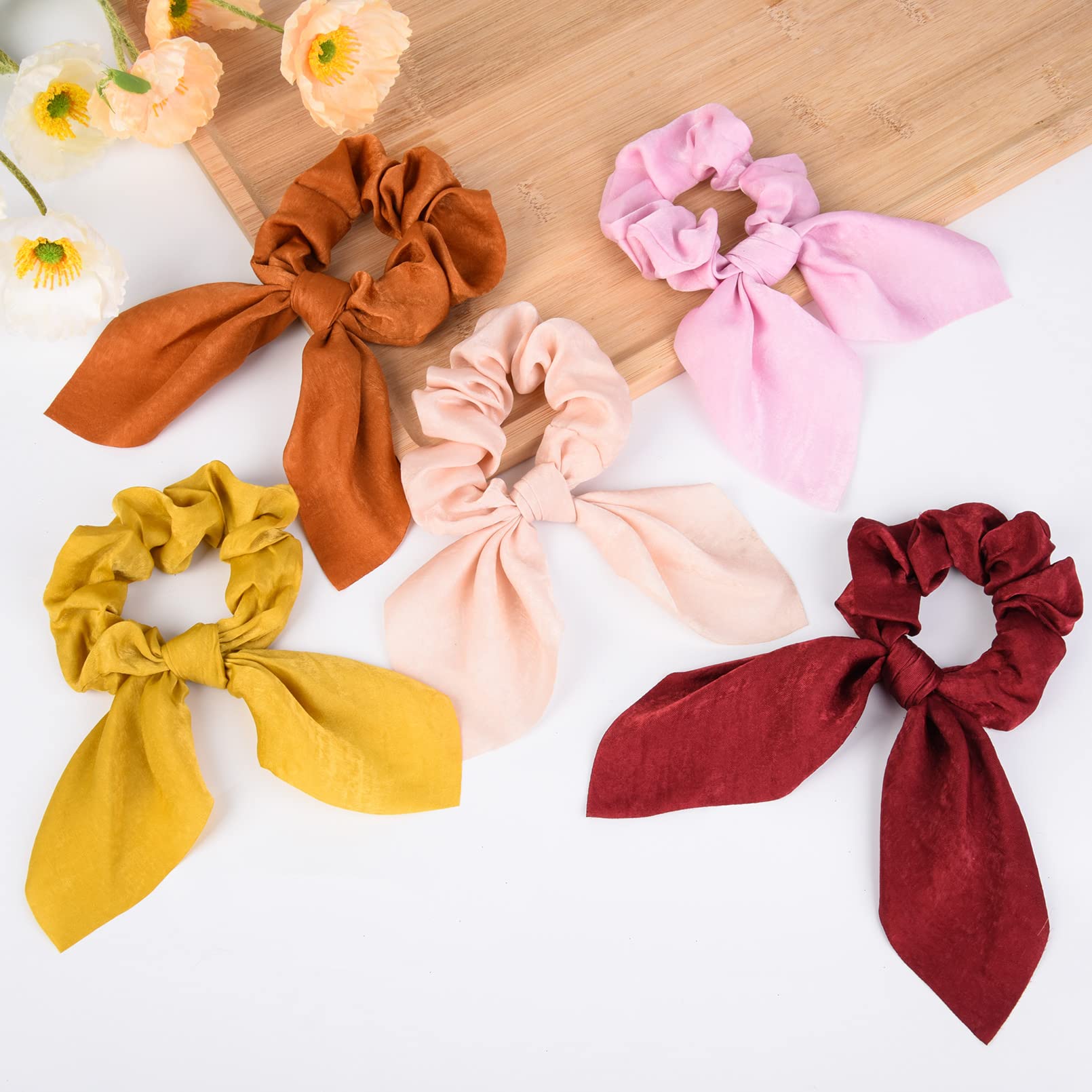 14 PCS Silk Bunny Ears Hair Scrunchies for Women - Hair Ties & Ponytail Holders for Daily Use