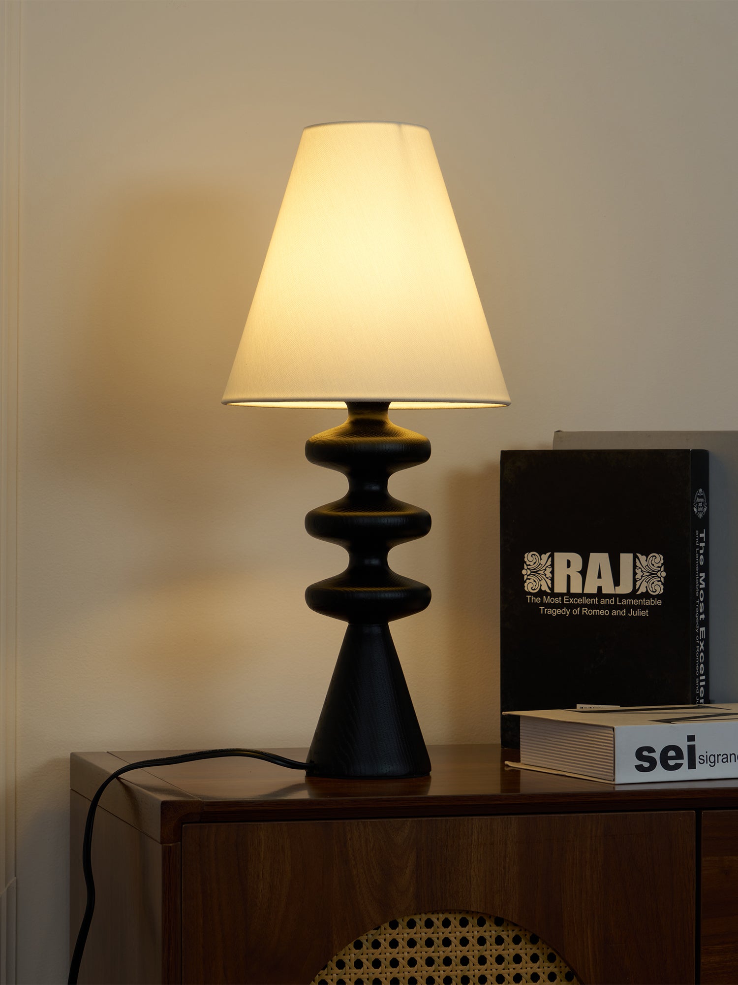 Modern Ripple Wood Table Lamp - Handcrafted Natural Wood Nightstand Light for Bedroom, Living Room & Office - Warm Ambient Lighting for Home Decor