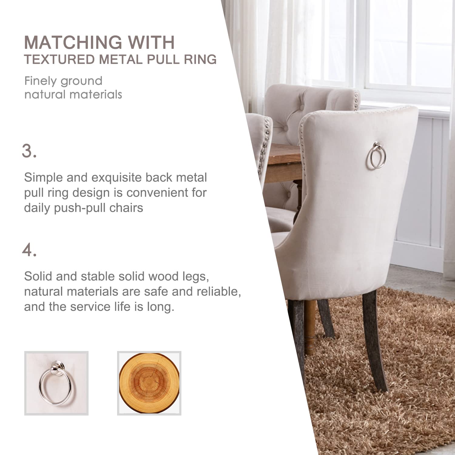 Luxury Velvet Dining Chairs Set of 2 - Tufted Button Back Upholstered Chairs with Elegant Nailhead Trim - Perfect for Kitchen, Dining Room, Bedroom or Restaurant Decor (Beige) - Ideal for Home Entertaining, Wedding Decor & Cafe Seating
