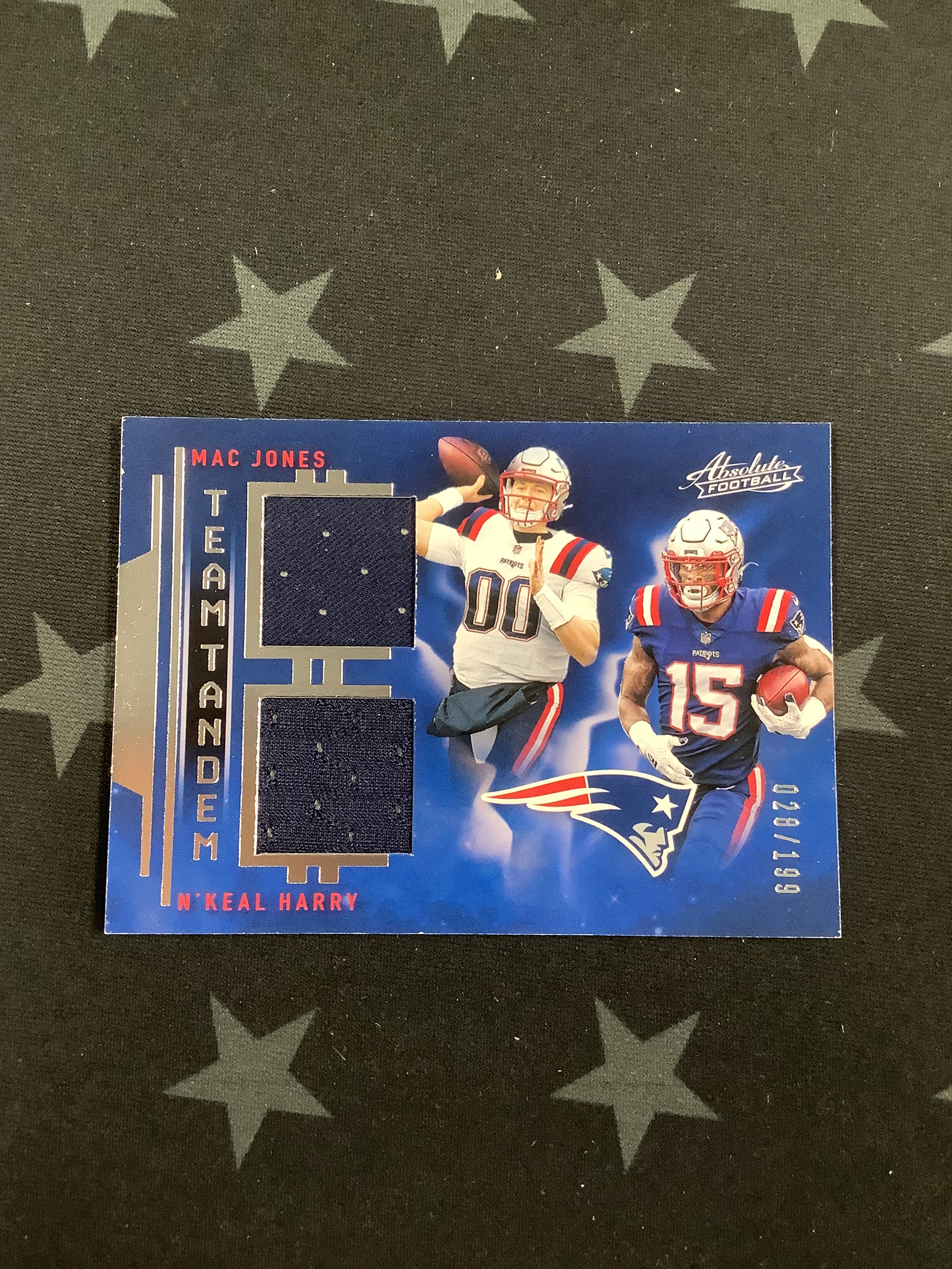 2021 PANINI ABSOLUTE FOOTBALL TEAM TANDEM MAC JONES & N'KEAL HARRY DUAL PATCH CARD #TTM NWE /199 - Rare NFL Patriots Collectible for Sports Memorabilia Fans & Trading Card Enthusiasts