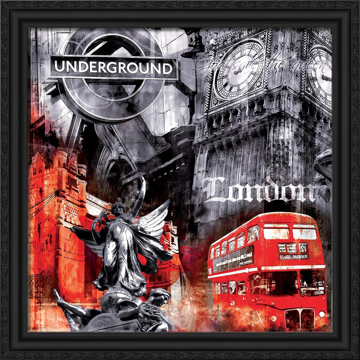Braun Studio 28x28 Inch Large Black Ornate Framed Canvas Art Print - London Big Ben Landscape Painting - Perfect for Living Room, Bedroom & Office Wall Decor