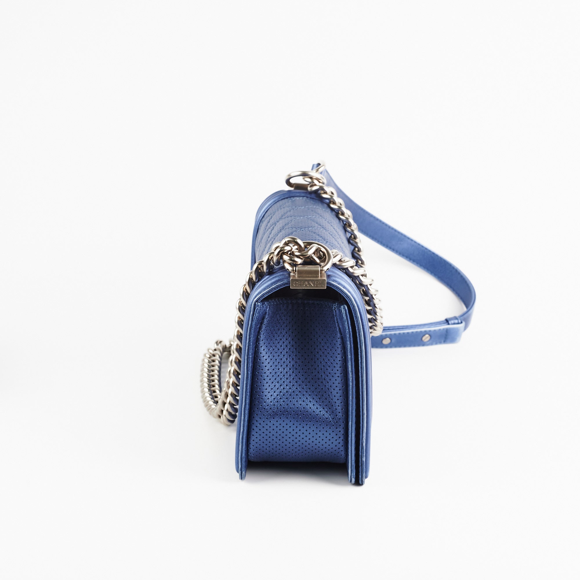 Chanel Old Medium Boy Bag in Metallic Blue - Luxury Leather Crossbody Bag for Women | Perfect for Parties, Date Nights & Special Occasions