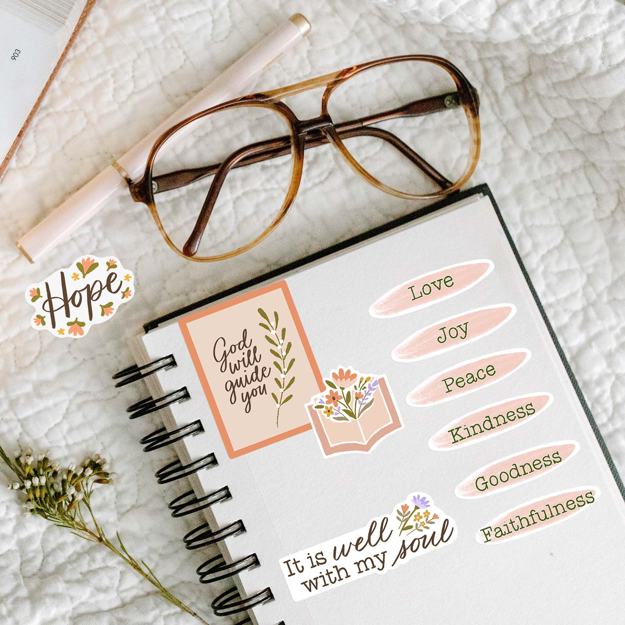 48-Piece Navy Peony Christian Vision Board Stickers - Floral & Minimalist Religious Stickers for Bible Journaling, Christian Planners & Faith-Based Scrapbooking