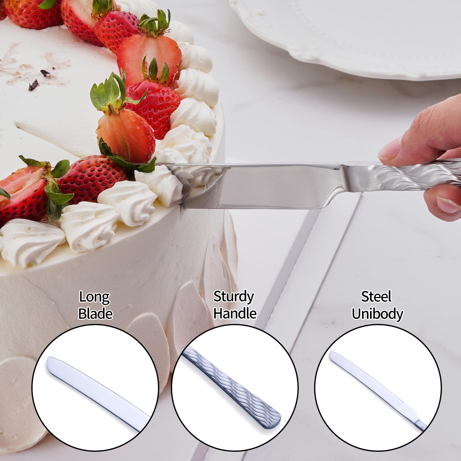 Premium Silver Cake Cutting Set - Stainless Steel Cake Knife & Server with Ergonomic Handle - Elegant Wedding, Birthday & Party Cake Pie Cutter Set - Perfect for Anniversary Celebrations, Bridal Showers & Dessert Tables