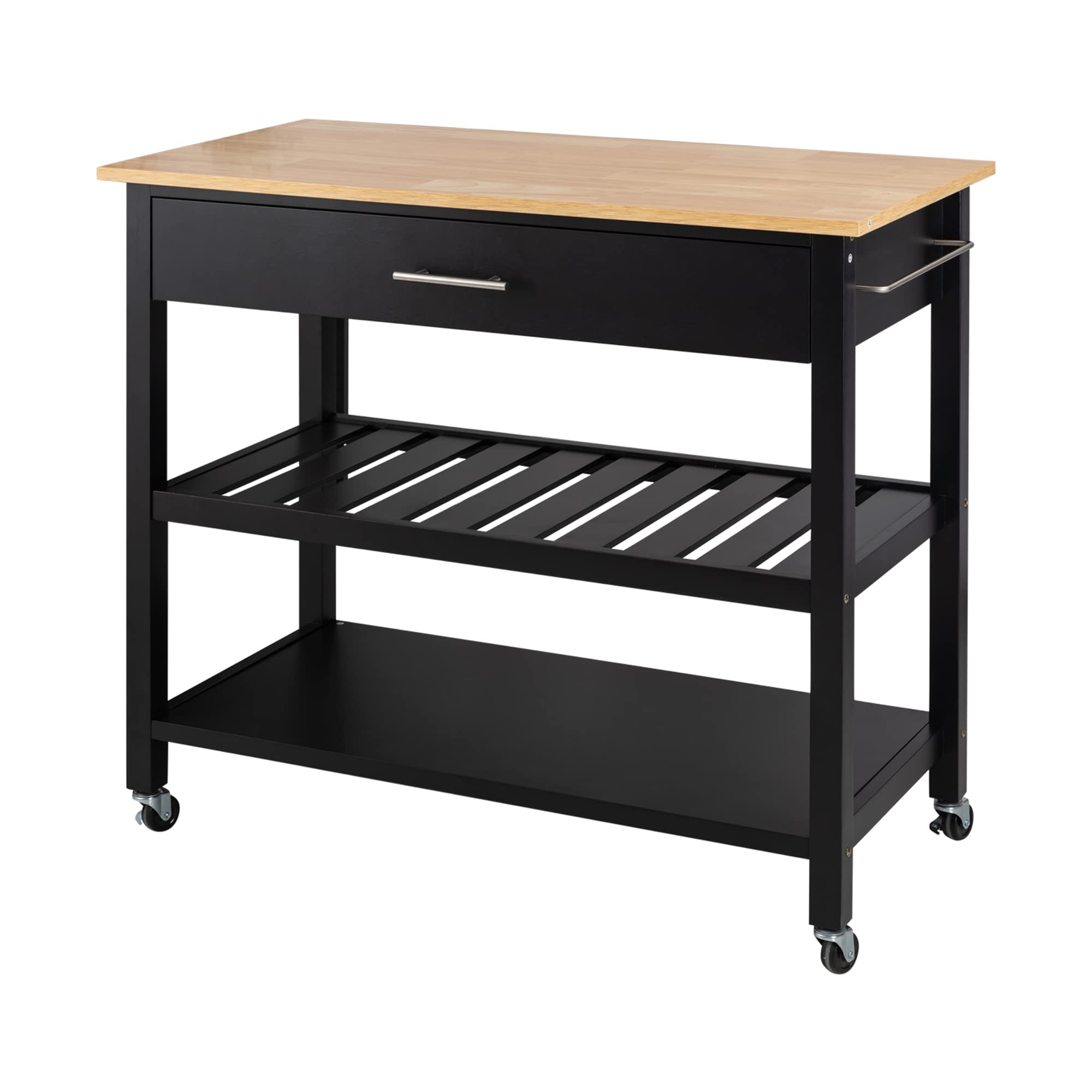Shintenchi Kitchen Island Cart with Storage - Rolling Mobile Kitchen Cart with Large Worktop, Storage Cabinet, Towel Rack, Drawers & Open Shelves - Perfect for Small Kitchens, Dining Rooms & Apartments (Black)