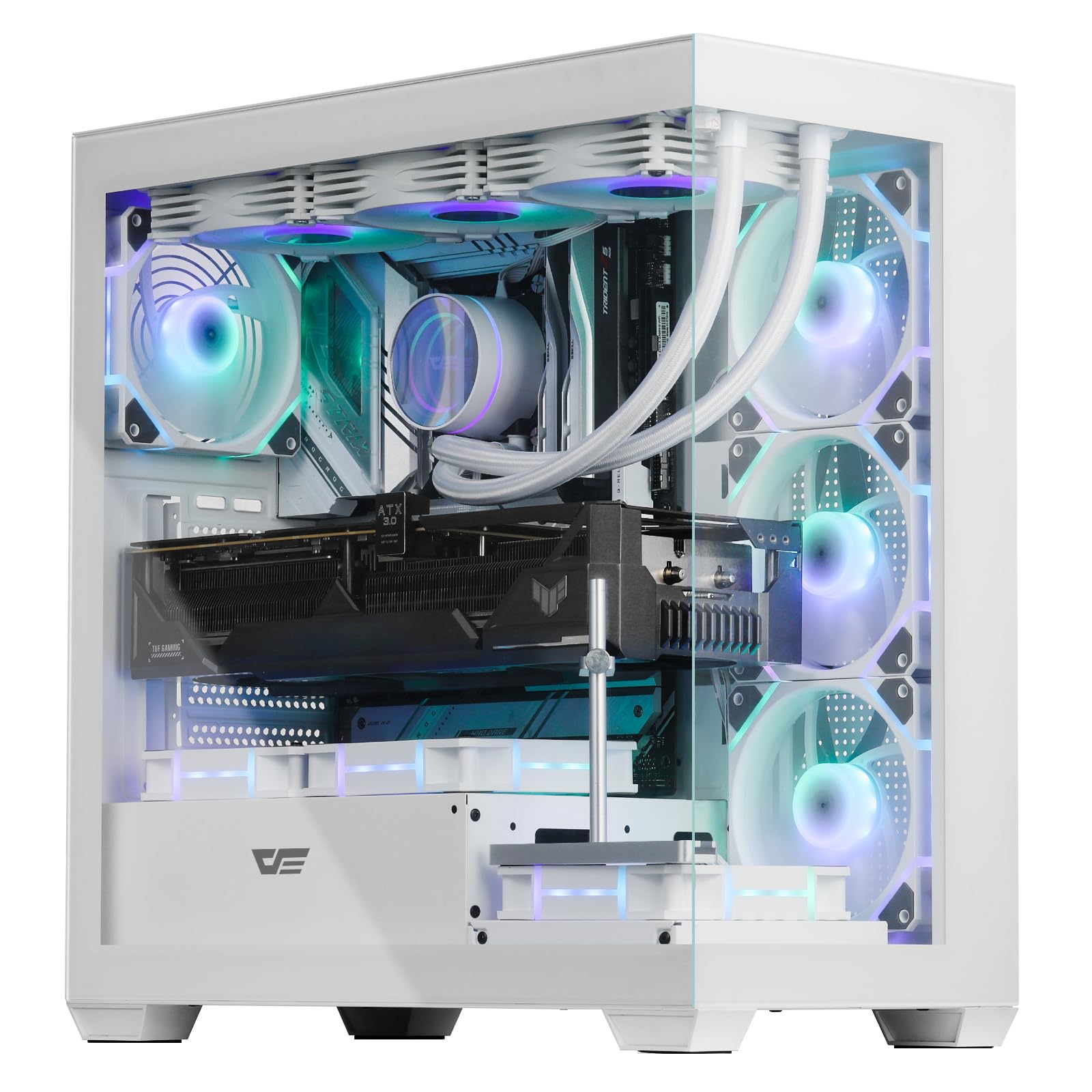 DarkFlash DS900 ATX Mid-Tower PC Gaming Case - Pre-Installed 4 PWM ARGB Fans, Dual Tempered Glass Panels, USB Type-C Port, Supports 360mm Radiator (White) - Perfect for Gaming Rigs, Streaming Setups & Custom Water Cooling Builds