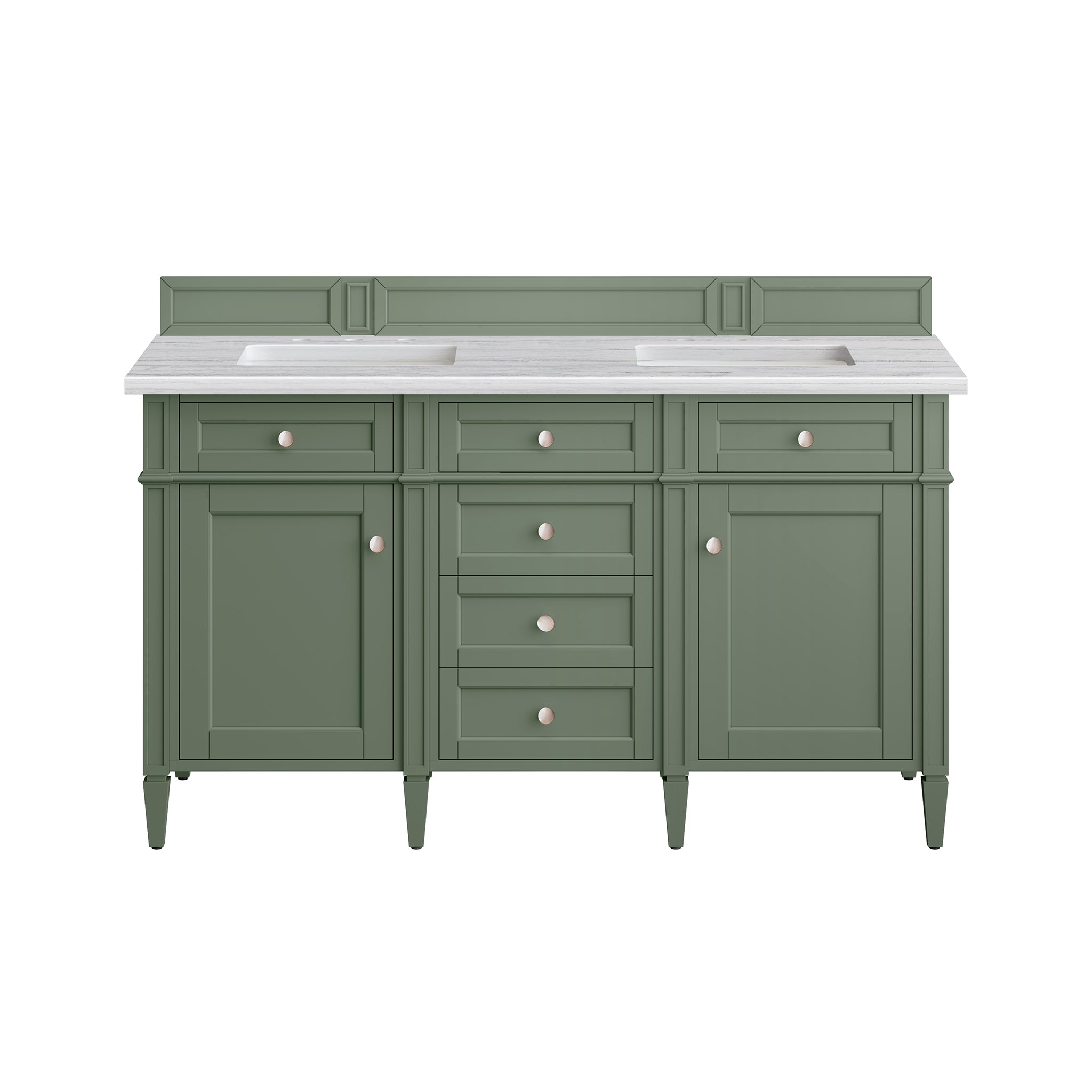Brittany 60-Inch Double Bathroom Vanity in Smokey Celadon with 3CM Arctic Fall Quartz Countertop - Perfect for Master Bathroom & Guest Suite Renovations