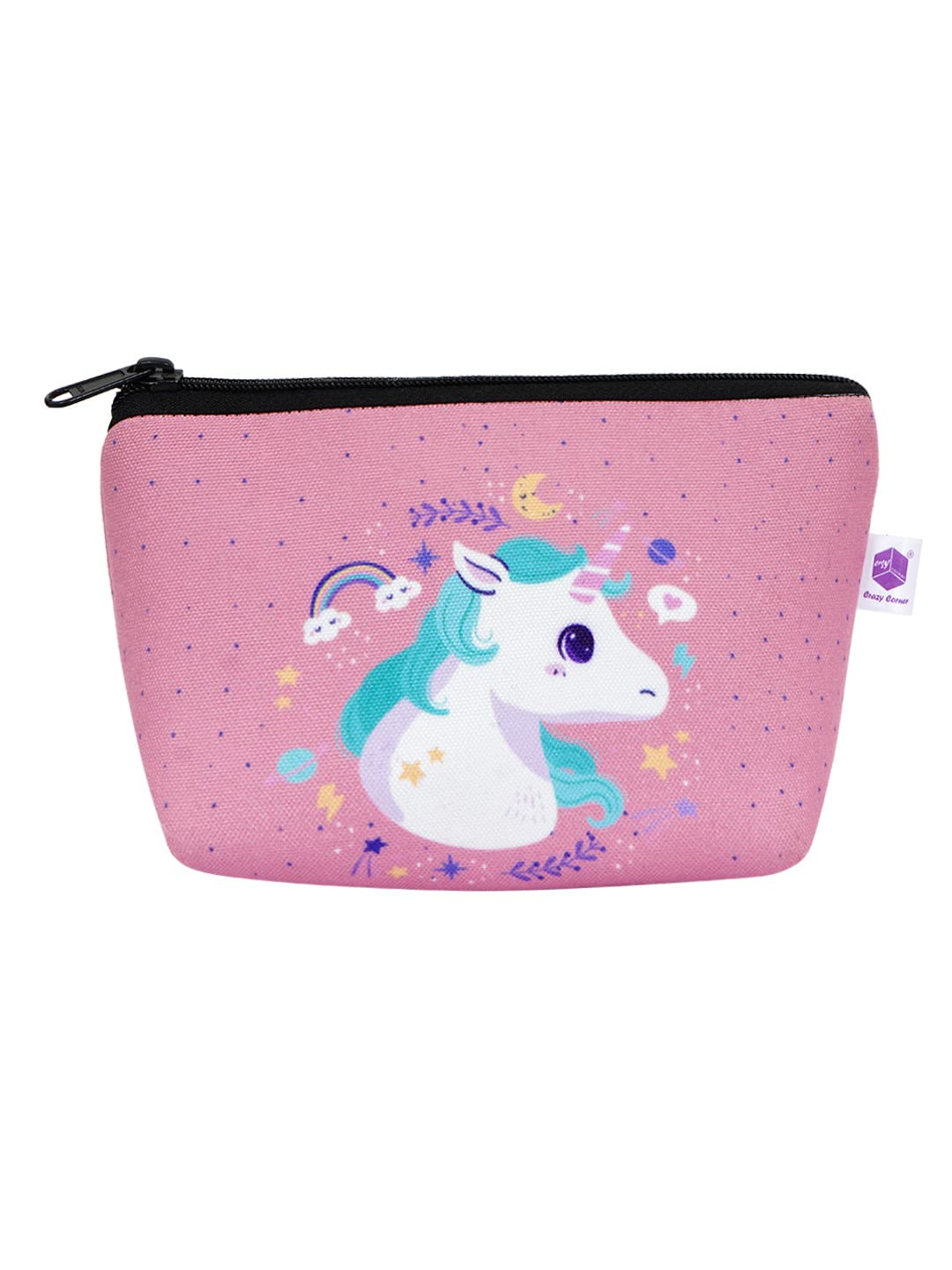 Crazyify Unicorn Printed Makeup Bag for Women - Waterproof Canvas Cosmetic Pouch with Zipper, Travel Toiletry Organizer for Makeup Brushes & Accessories | Perfect for Travel, Gym & Daily Use