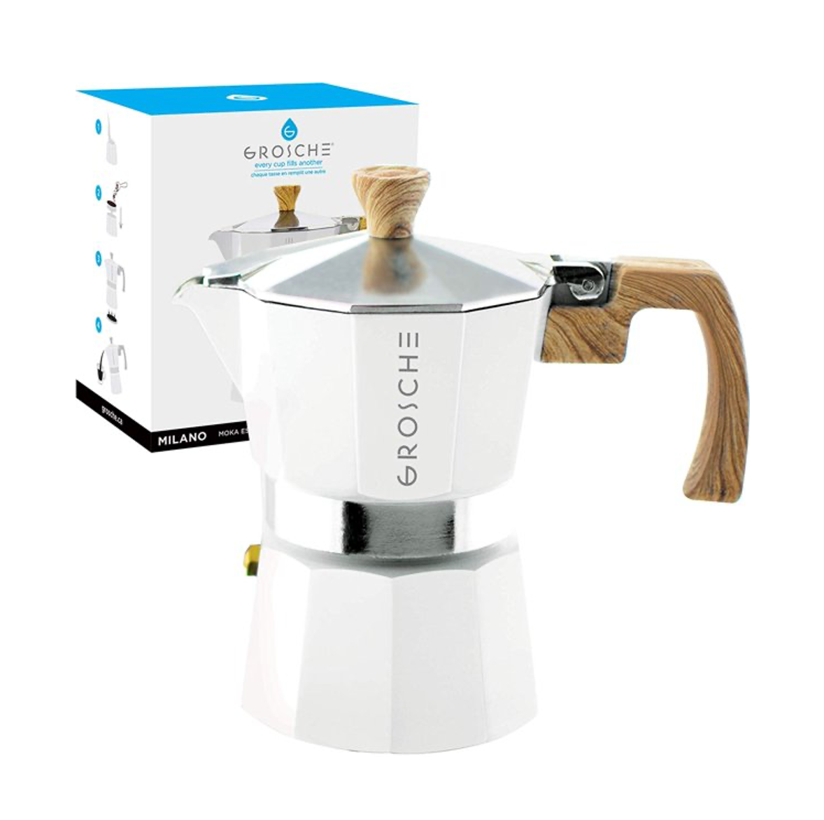 Grosche Milano Stovetop Espresso Maker - 6 Cup (9.3 fl oz) Italian Coffee Pot for Moka Brewing - Perfect for Home, Office & Camping Use