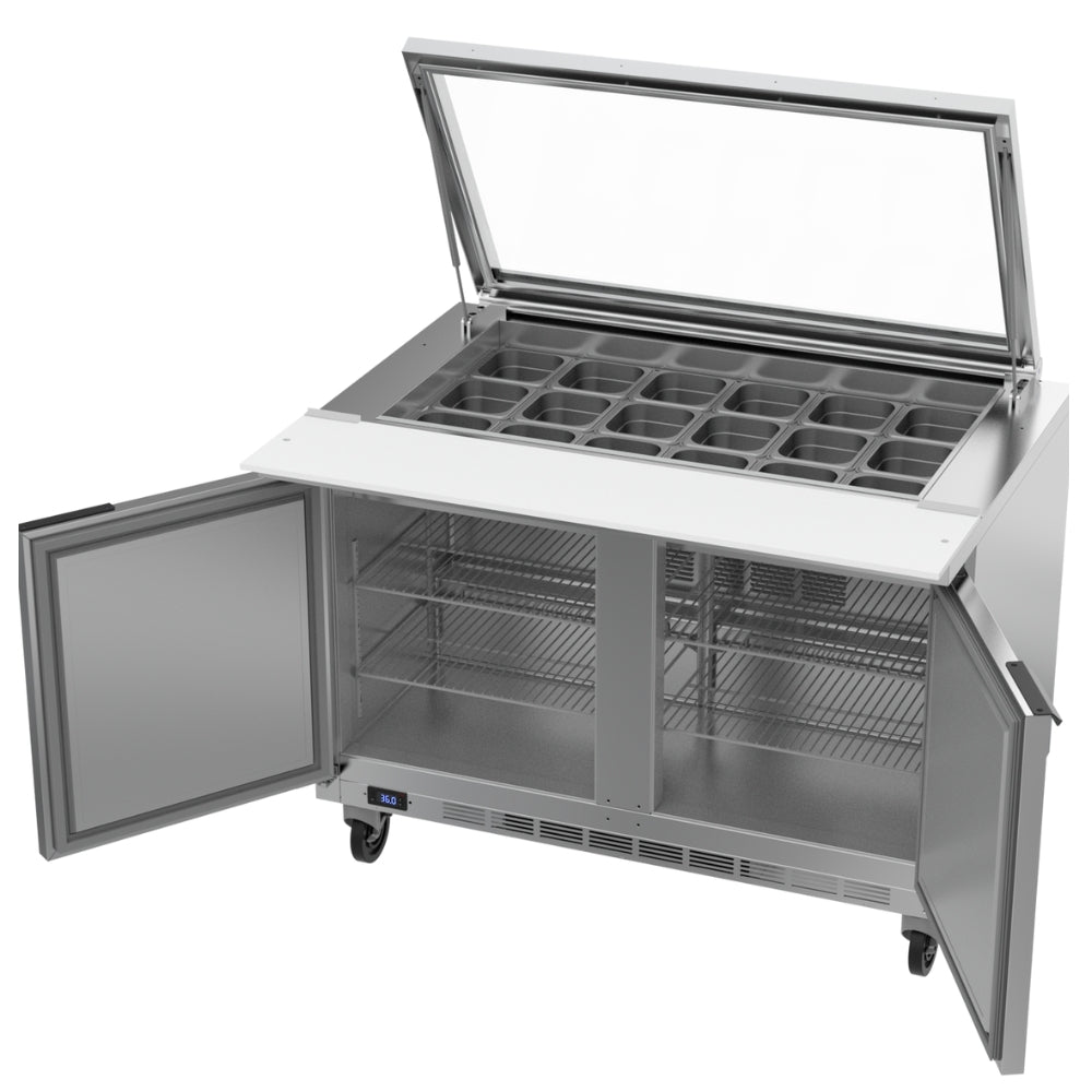 Beverage Air 48 Inch Commercial Sandwich Salad Prep Table - 18 Pan Refrigerated Megatop with 2 Doors for Restaurants, Delis & Catering Services