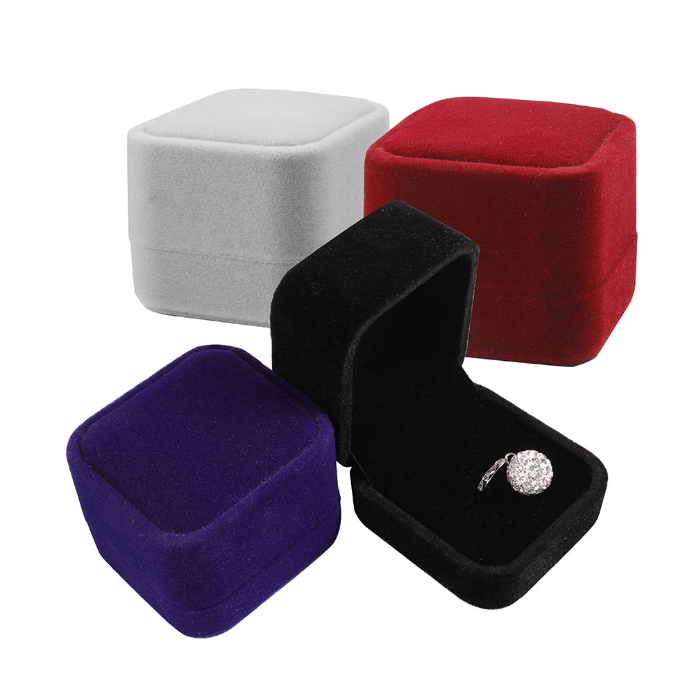 LamQee Velvet Engagement Ring Box - Jewelry Display & Storage Case for Earrings, Studs, Rings - Perfect Gift Box for Proposal, Wedding, Anniversary, Valentine's Day (Red) - Elegant Jewelry Organizer for Special Occasions & Daily Use