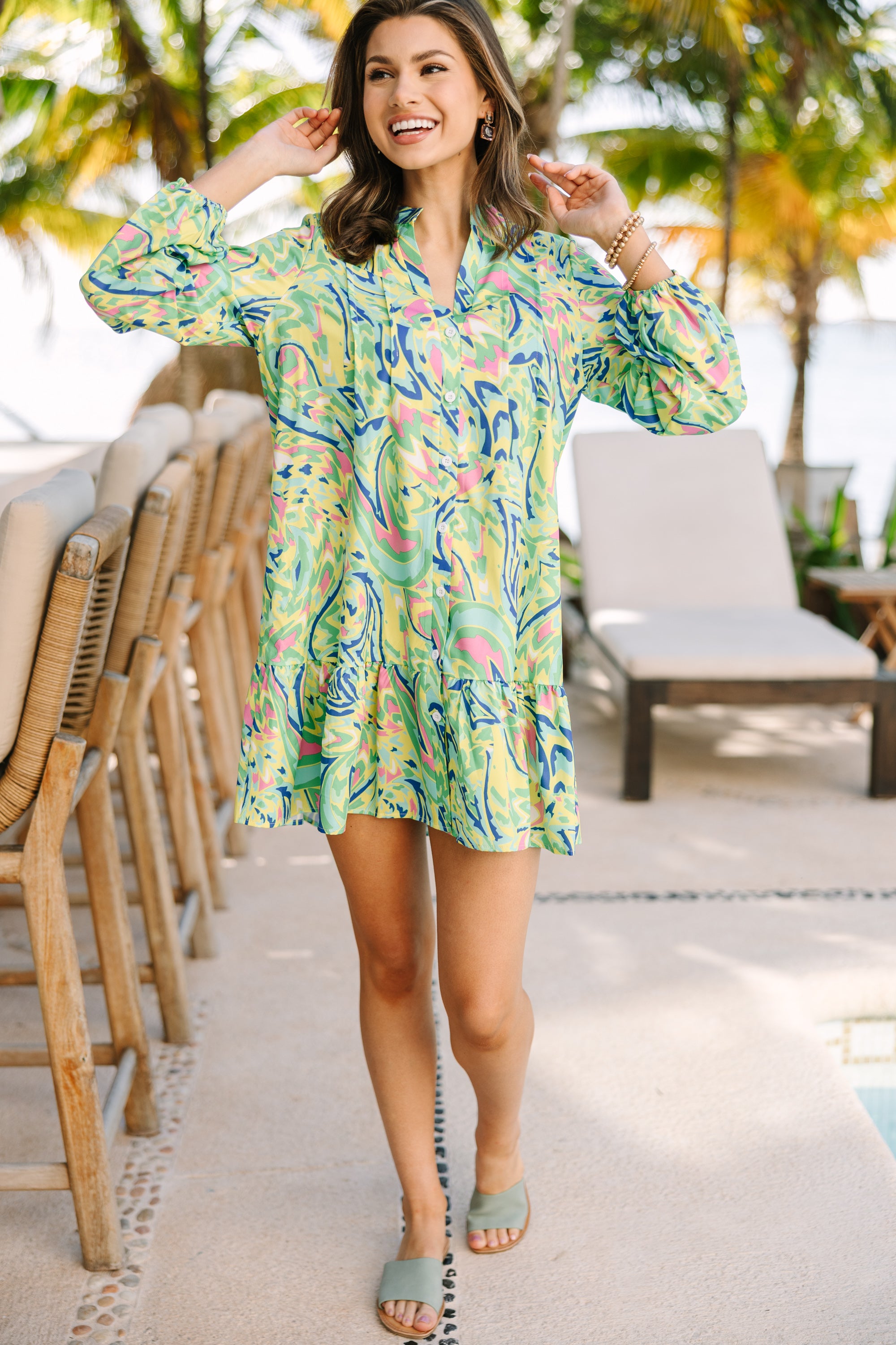 Easy Life Green Babydoll Dress - Flowy Summer Dress for Women, Casual & Party Wear, Perfect for Beach, Vacation & Date Nights